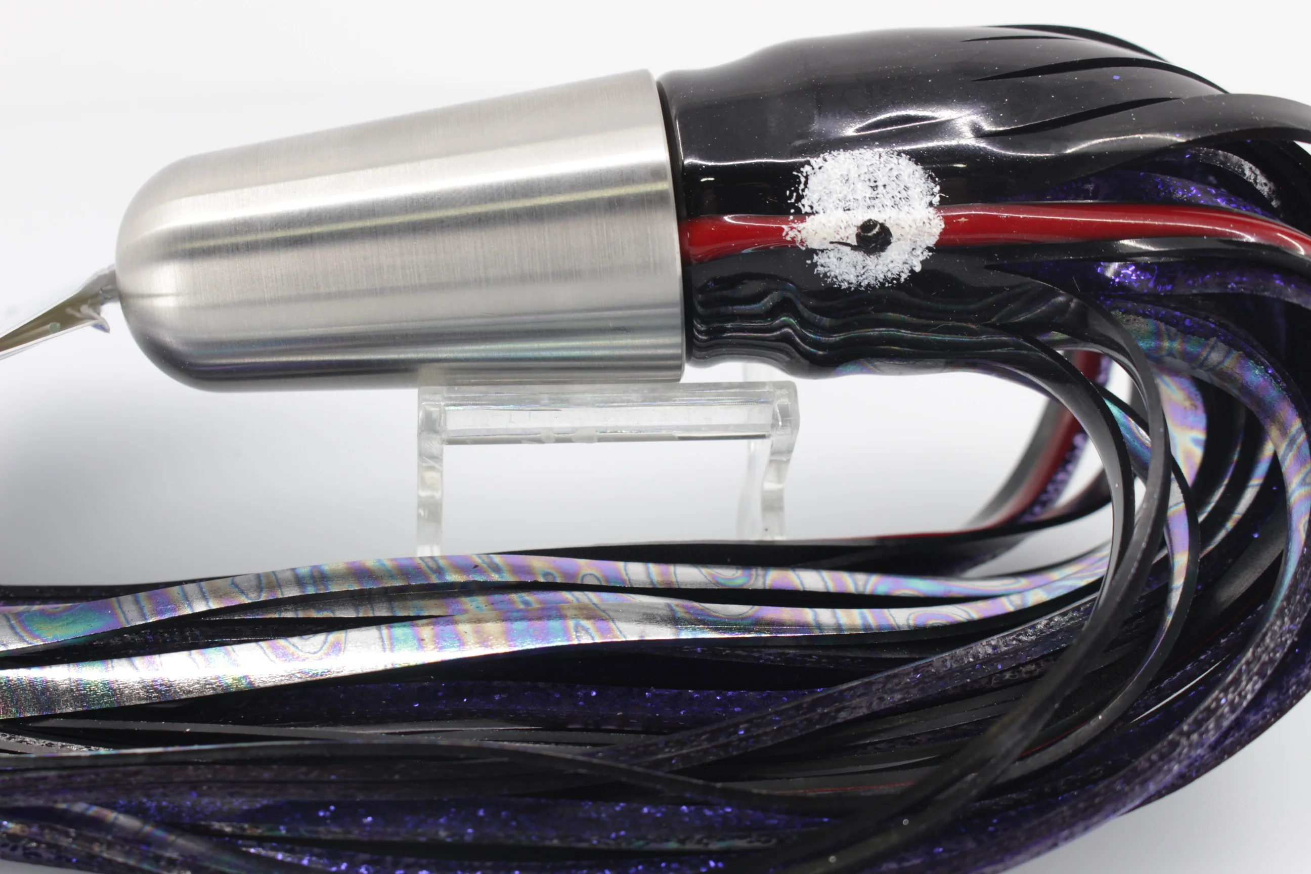 Diamond Fishing Chrome Hi-Speed Zebra Candy Bullet 10" 20oz Skirted Black-Purple - Image 7