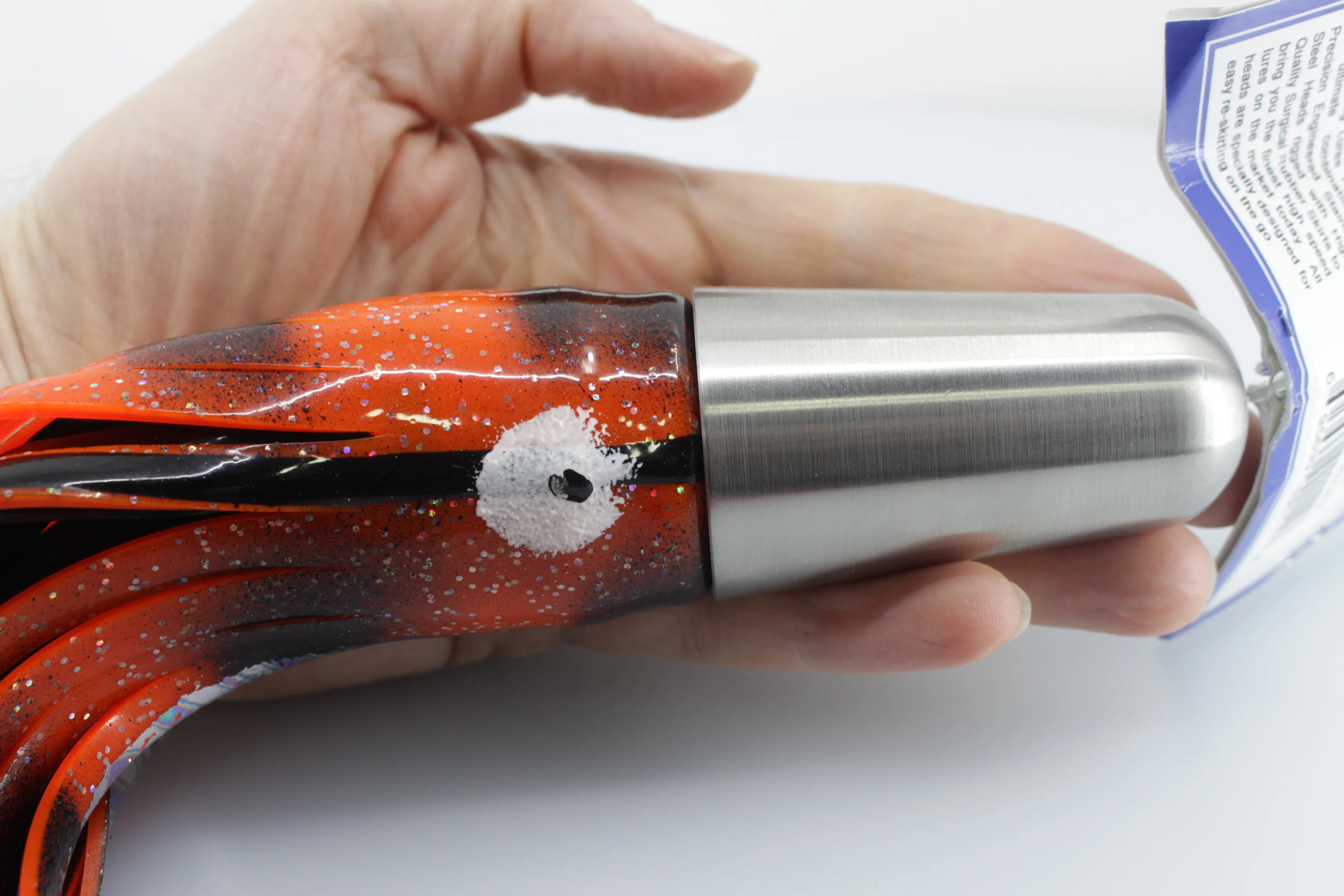 Diamond Fishing Chrome Hi-Speed Zebra Candy Bullet 10" 20oz Skirted Orange-Black - Image 5