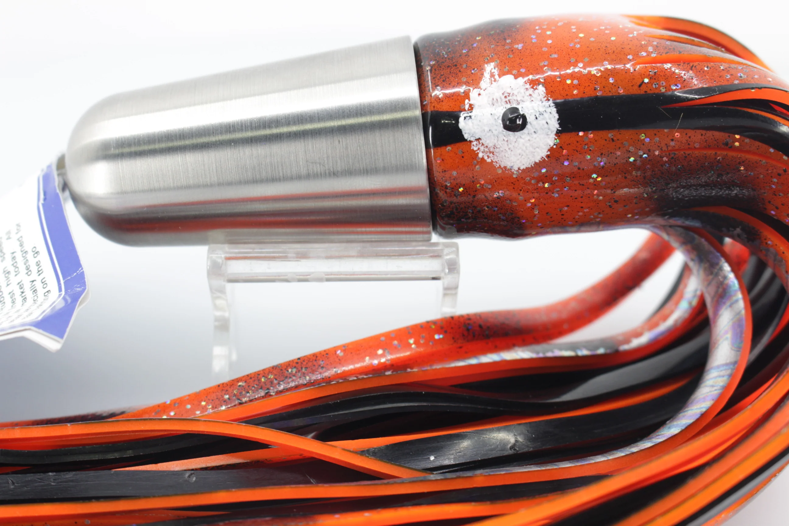 Diamond Fishing Chrome Hi-Speed Zebra Candy Bullet 10" 20oz Skirted Orange-Black - Image 8