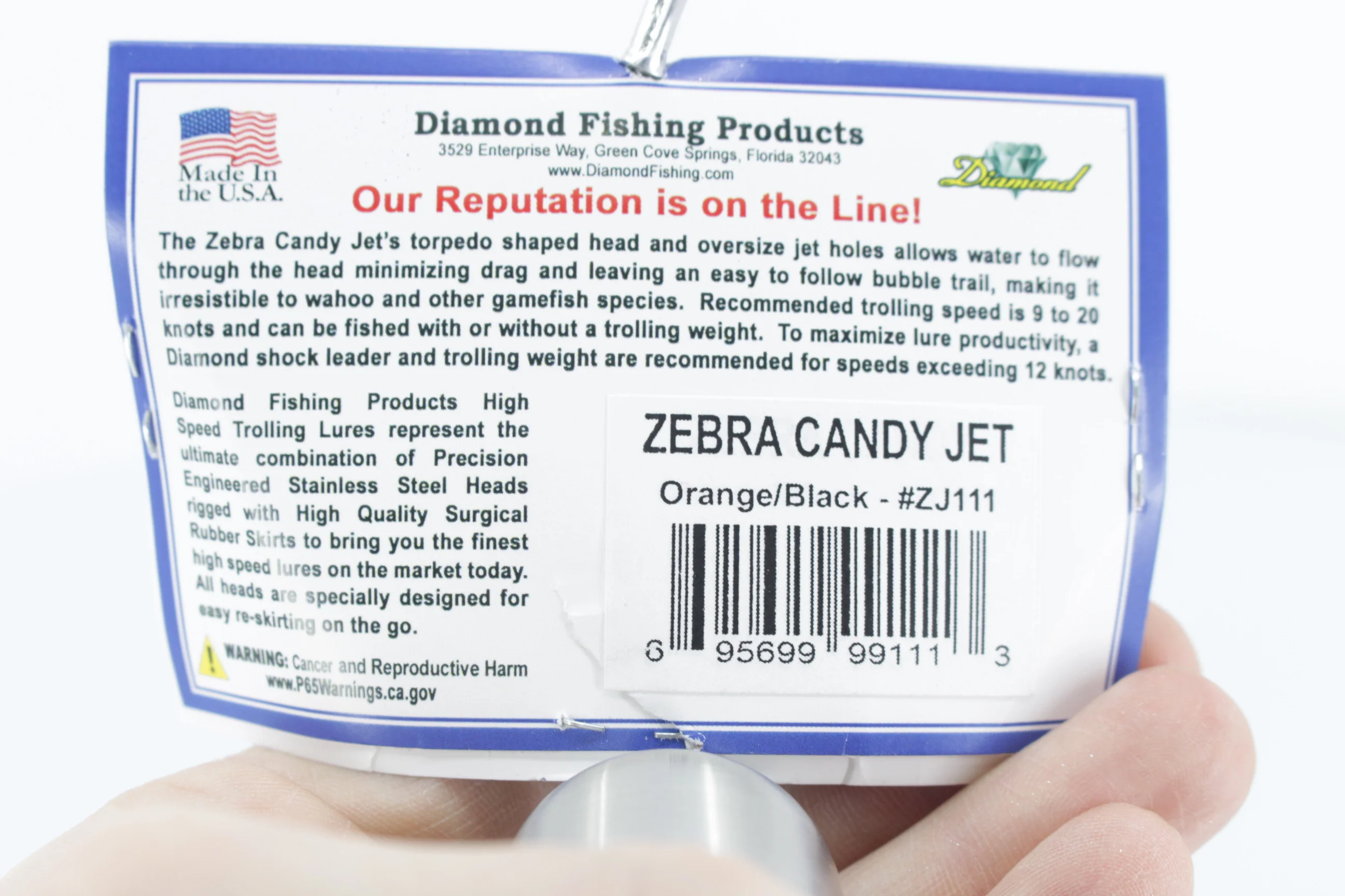 Diamond Fishing Chrome Hi-Speed Zebra Candy Jet 10" 19oz Skirted Orange-Black - Image 4