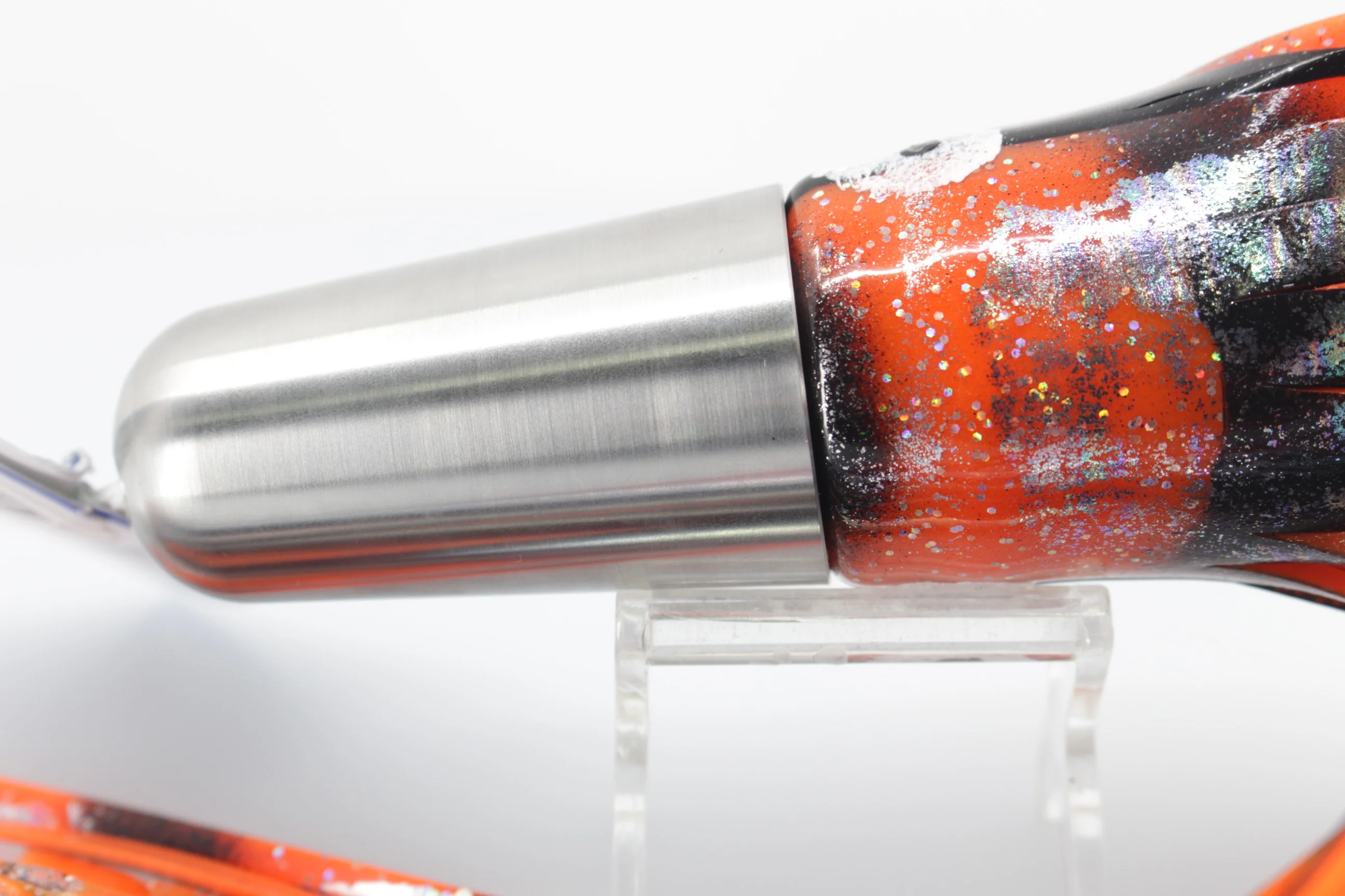 Diamond Fishing Chrome Hi-Speed Zebra Candy Jet 10" 19oz Skirted Orange-Black - Image 5