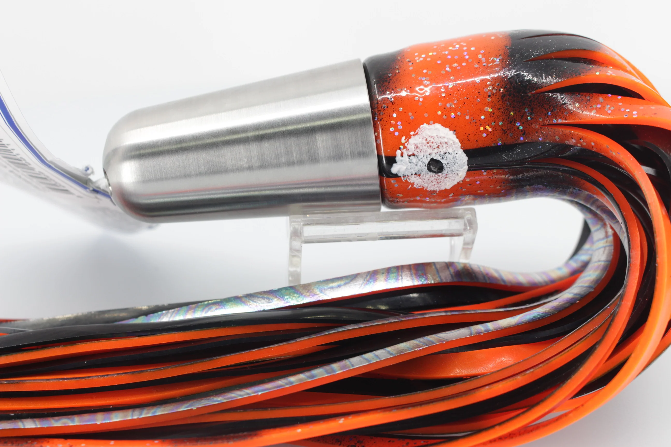 Diamond Fishing Chrome Hi-Speed Zebra Candy Jet 10" 19oz Skirted Orange-Black - Image 6