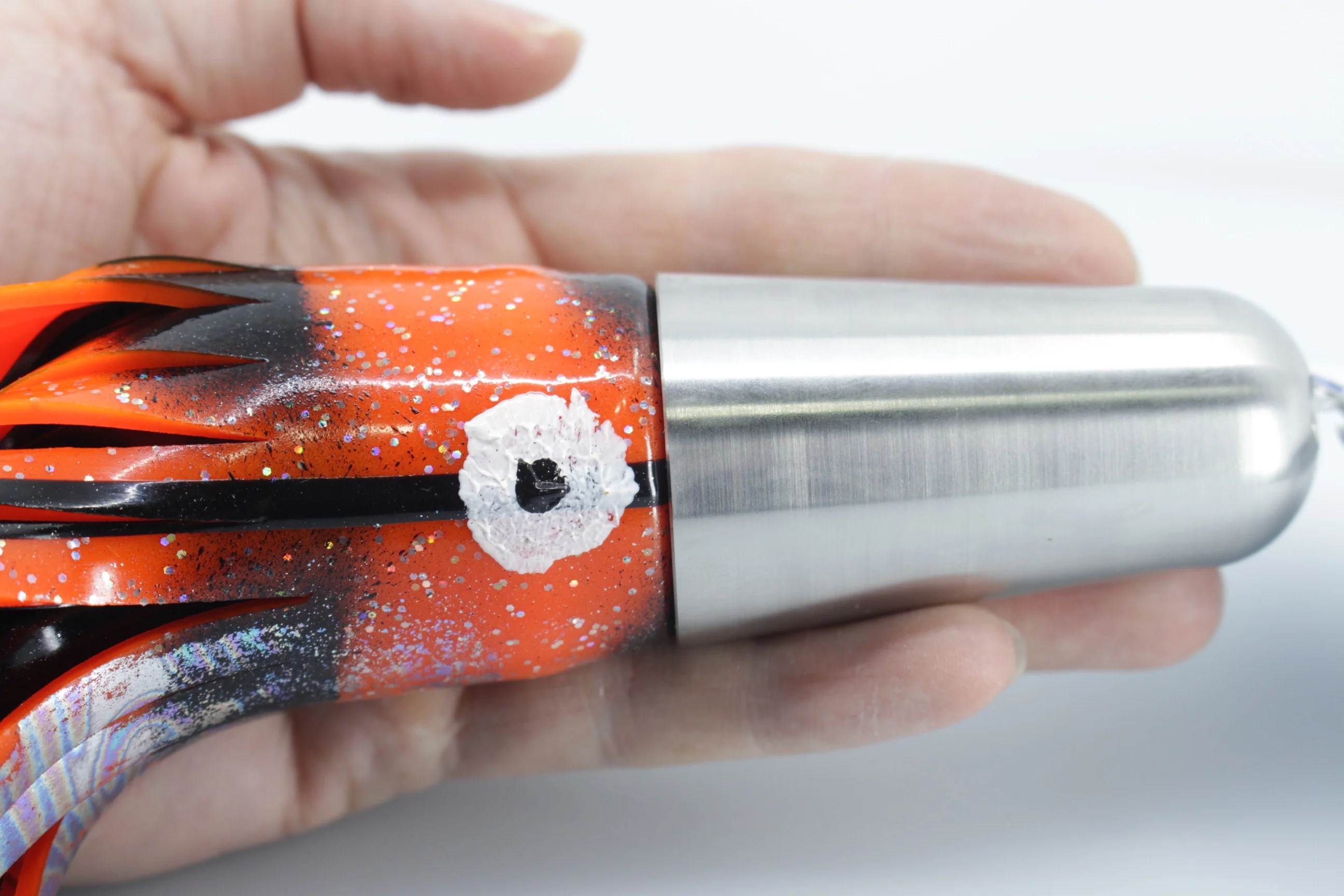 Diamond Fishing Chrome Hi-Speed Zebra Candy Jet 10" 19oz Skirted Orange-Black - Image 8