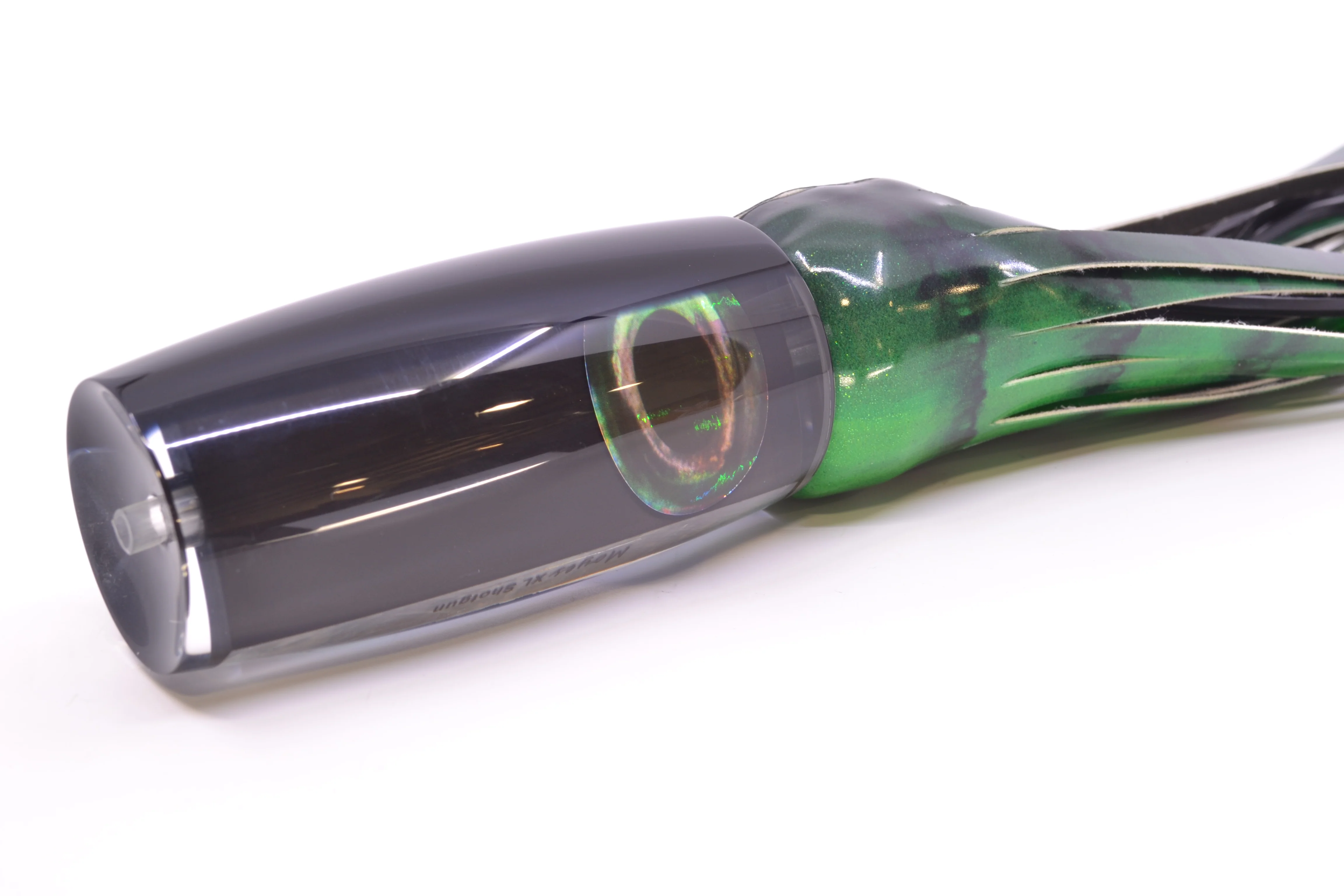 Moyes Lures Black Pearl Black Back Taxi Eyes XL Shotgun 14" 11oz FT Vinyl Green Tiger - Image 3