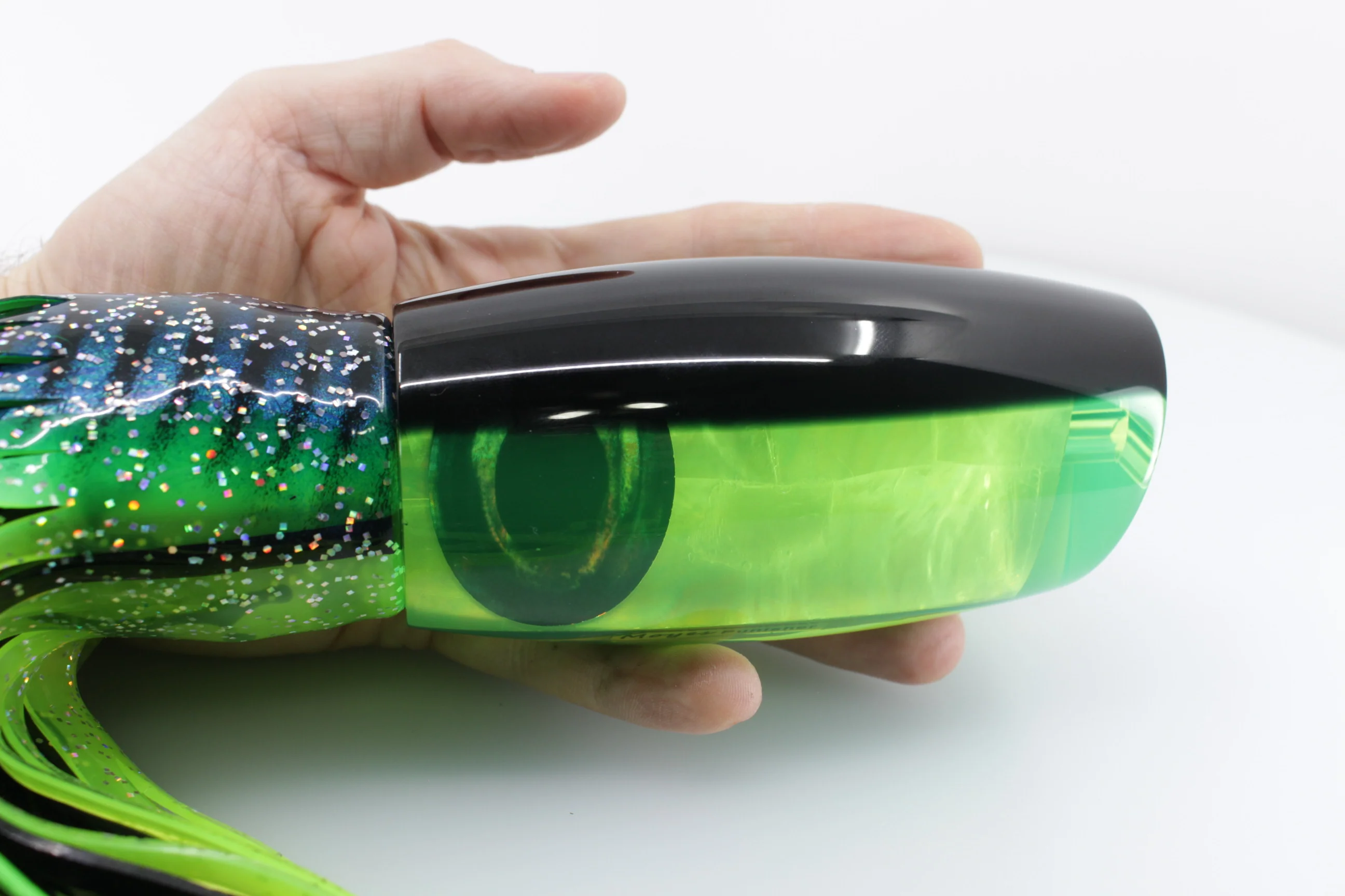 Moyes Lures Chartreuse MOP Black Back Punisher 16" 20.2oz Skirted - Image 4