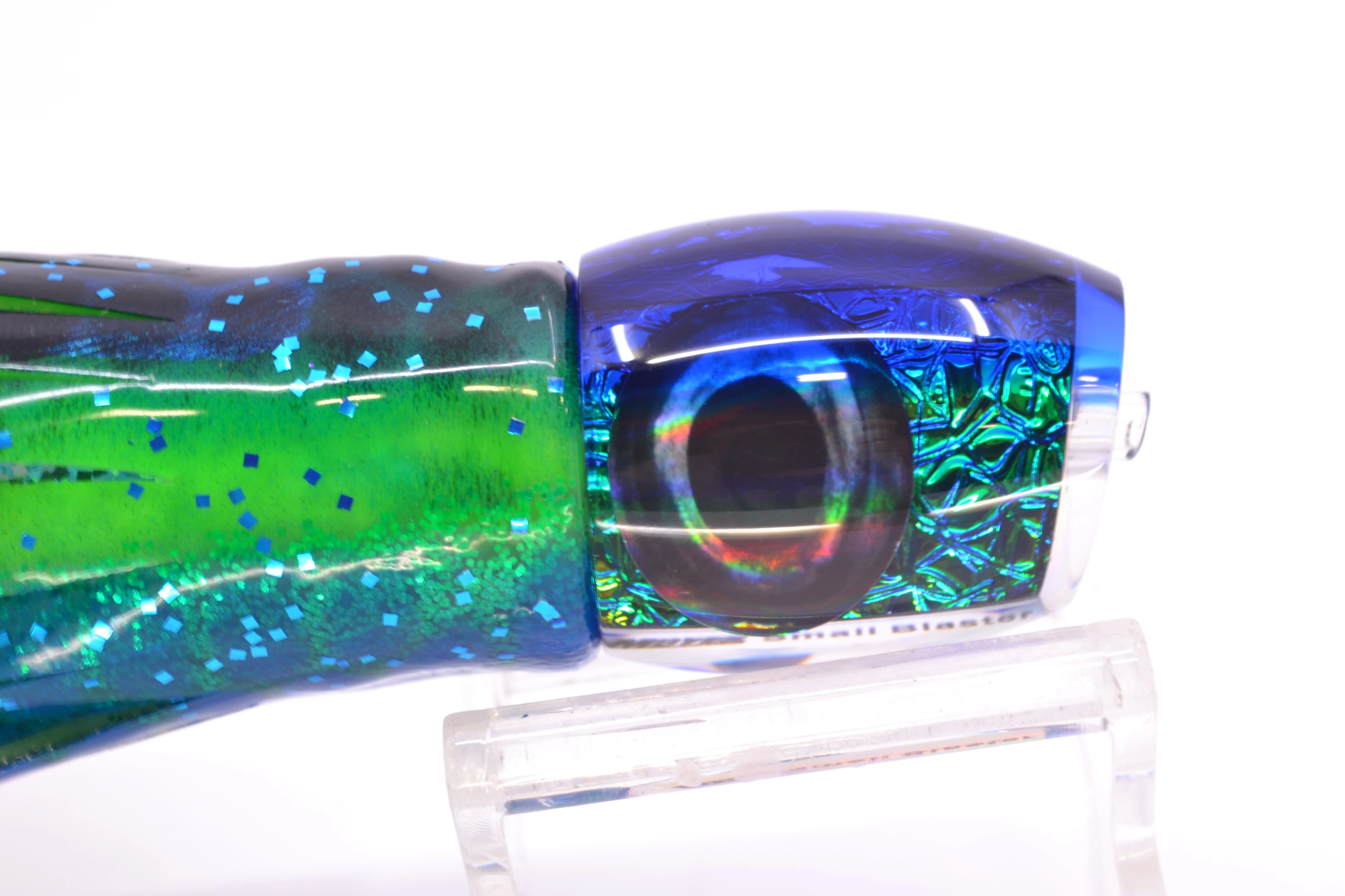 Moyes Lures Green-Blue Oil Slick Blue Back Taxi Eyes NEW Small Blaster 9" 4.5oz Skirted - Image 3