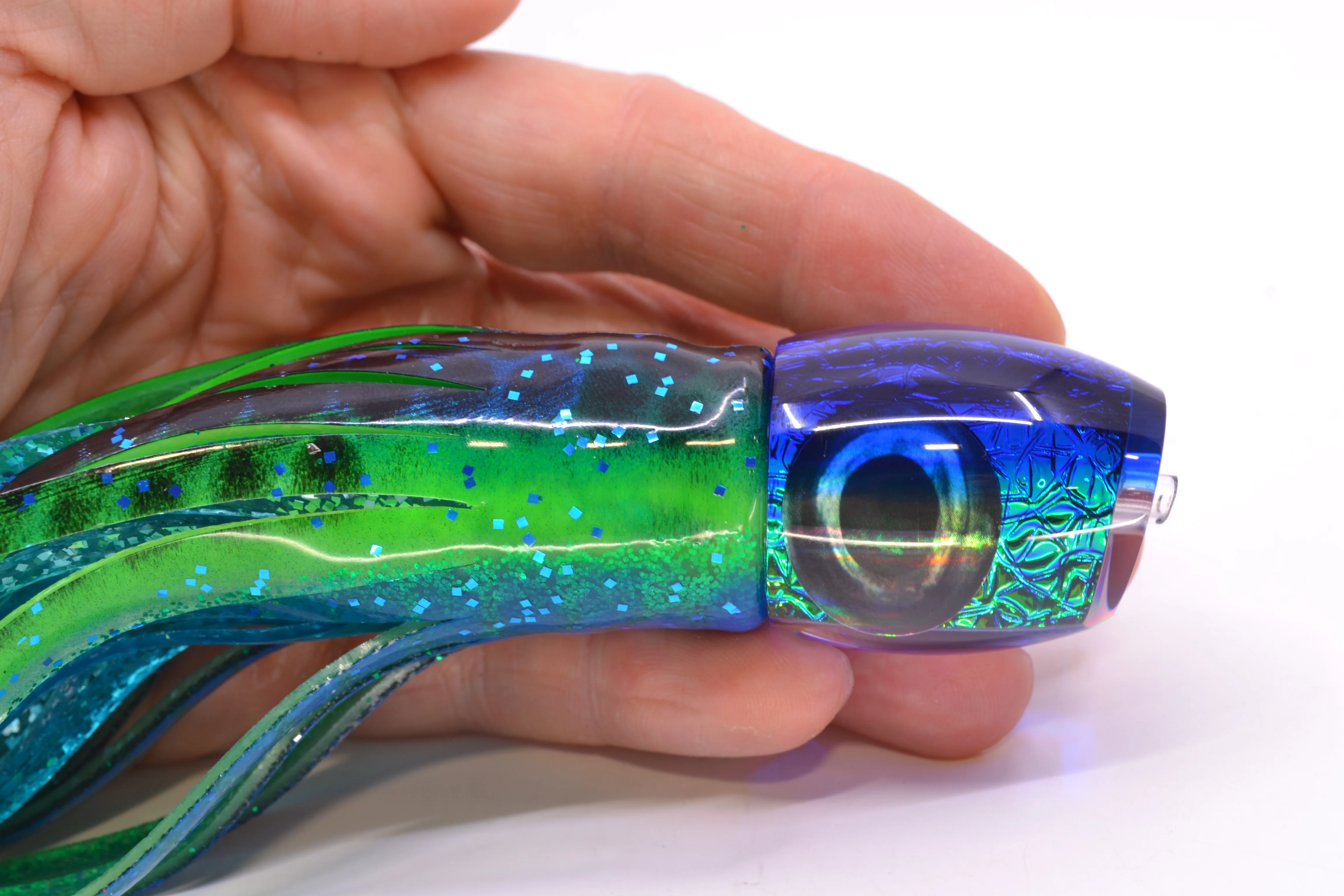 Moyes Lures Green-Blue Oil Slick Blue Back Taxi Eyes NEW Small Blaster 9" 4.5oz Skirted - Image 6