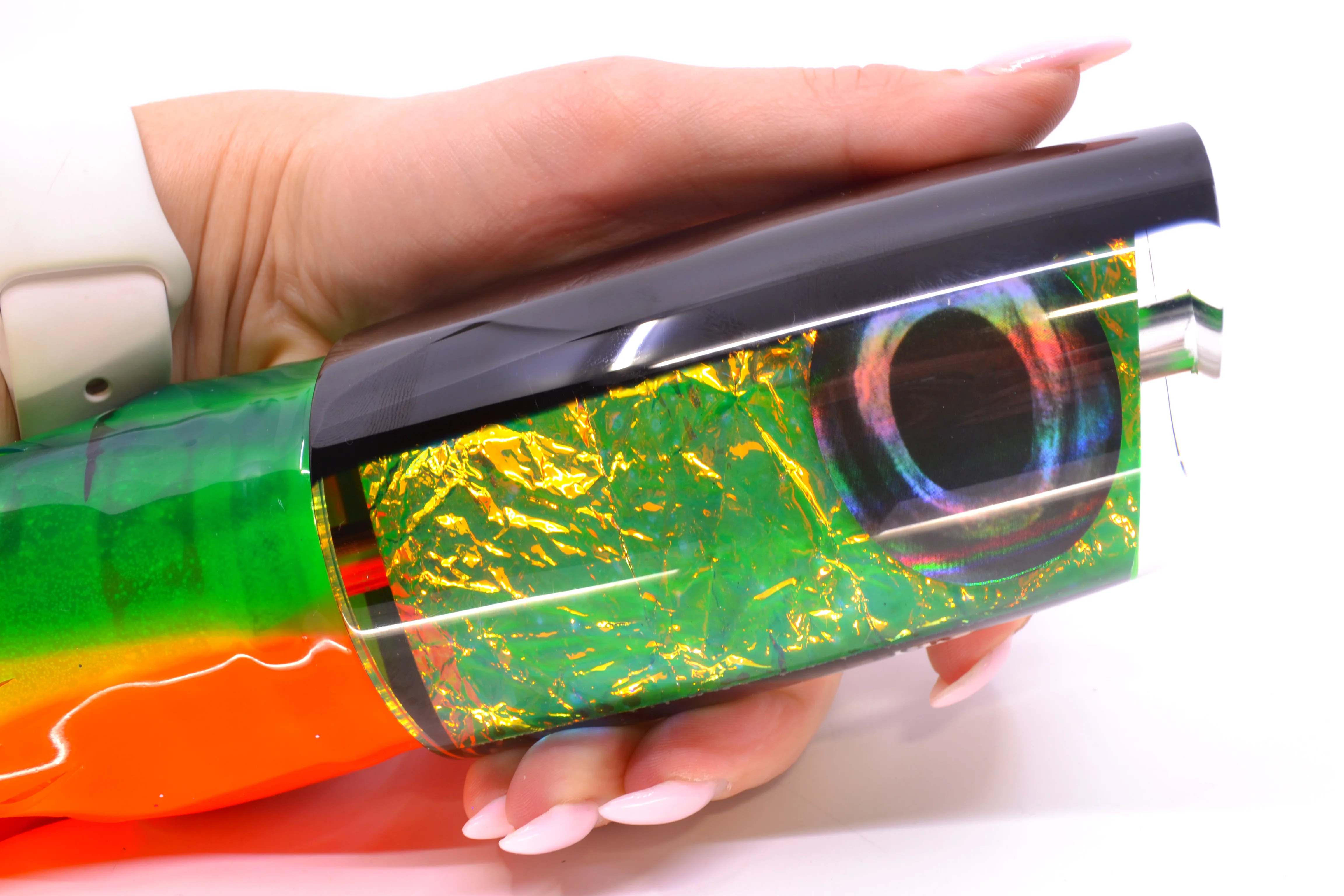 Moyes Lures Green-Orange Dichro Black Back Taxi Eyes XXL B.C.K. Teaser 22oz Skirted - Image 7