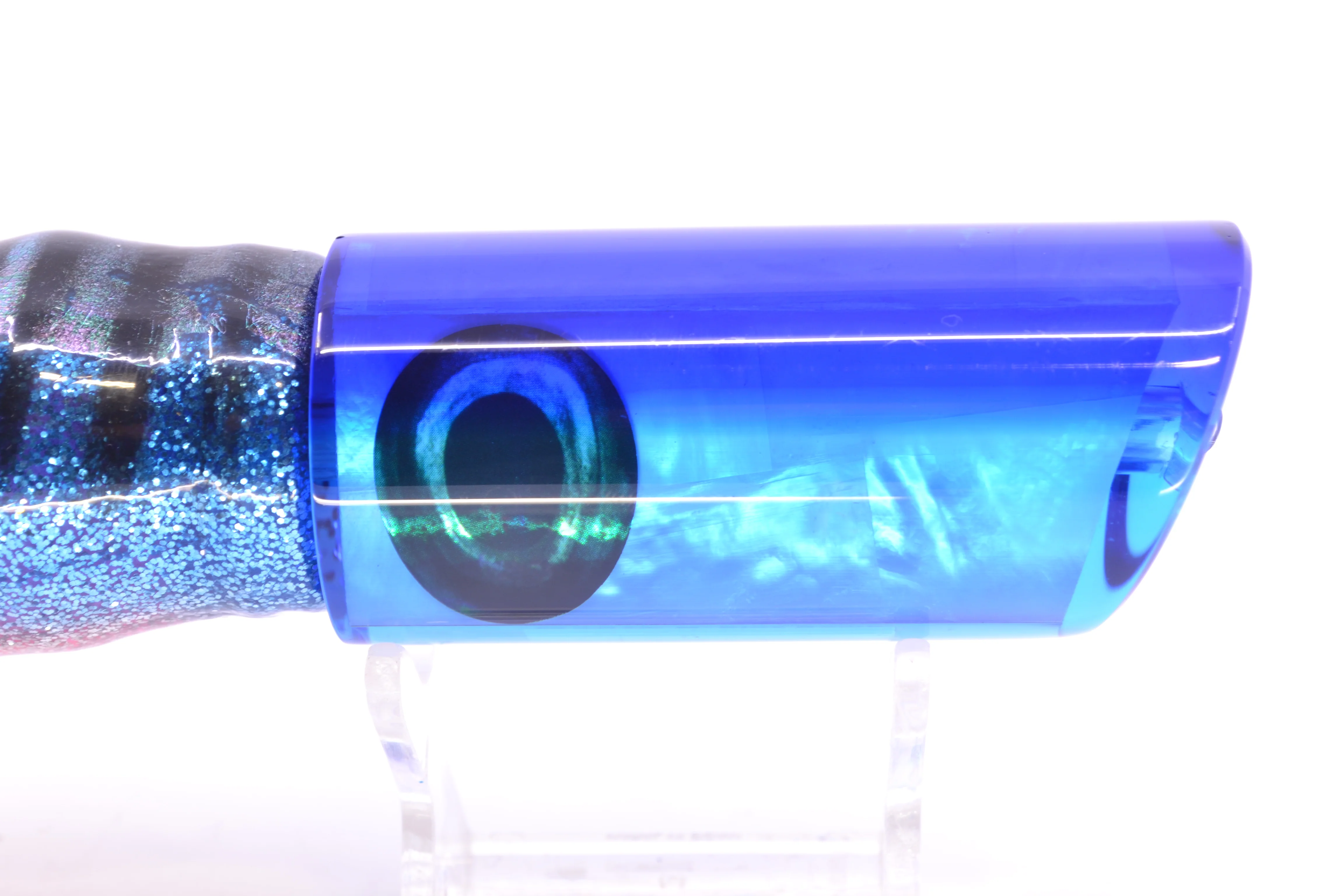 Moyes Lures Ice Blue MOP Blue Back Taxi Eyes Medium Pipe Bomb 12" 7.5oz Skirted - Image 4