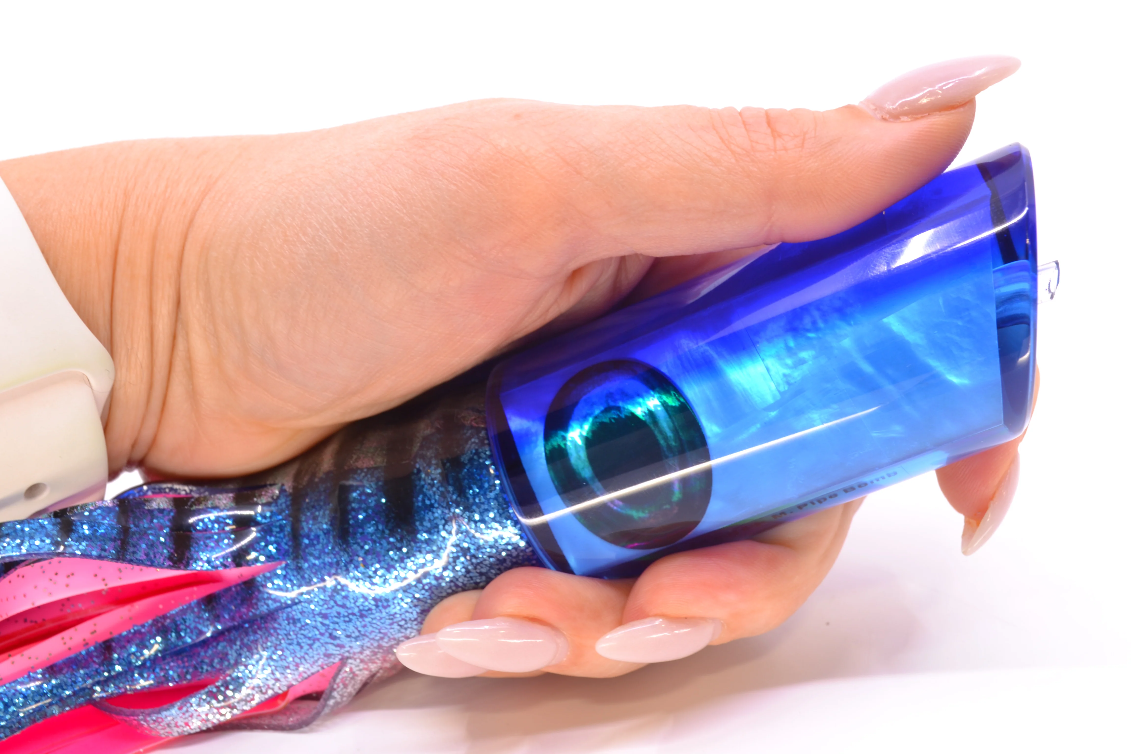 Moyes Lures Ice Blue MOP Blue Back Taxi Eyes Medium Pipe Bomb 12" 7.5oz Skirted - Image 7