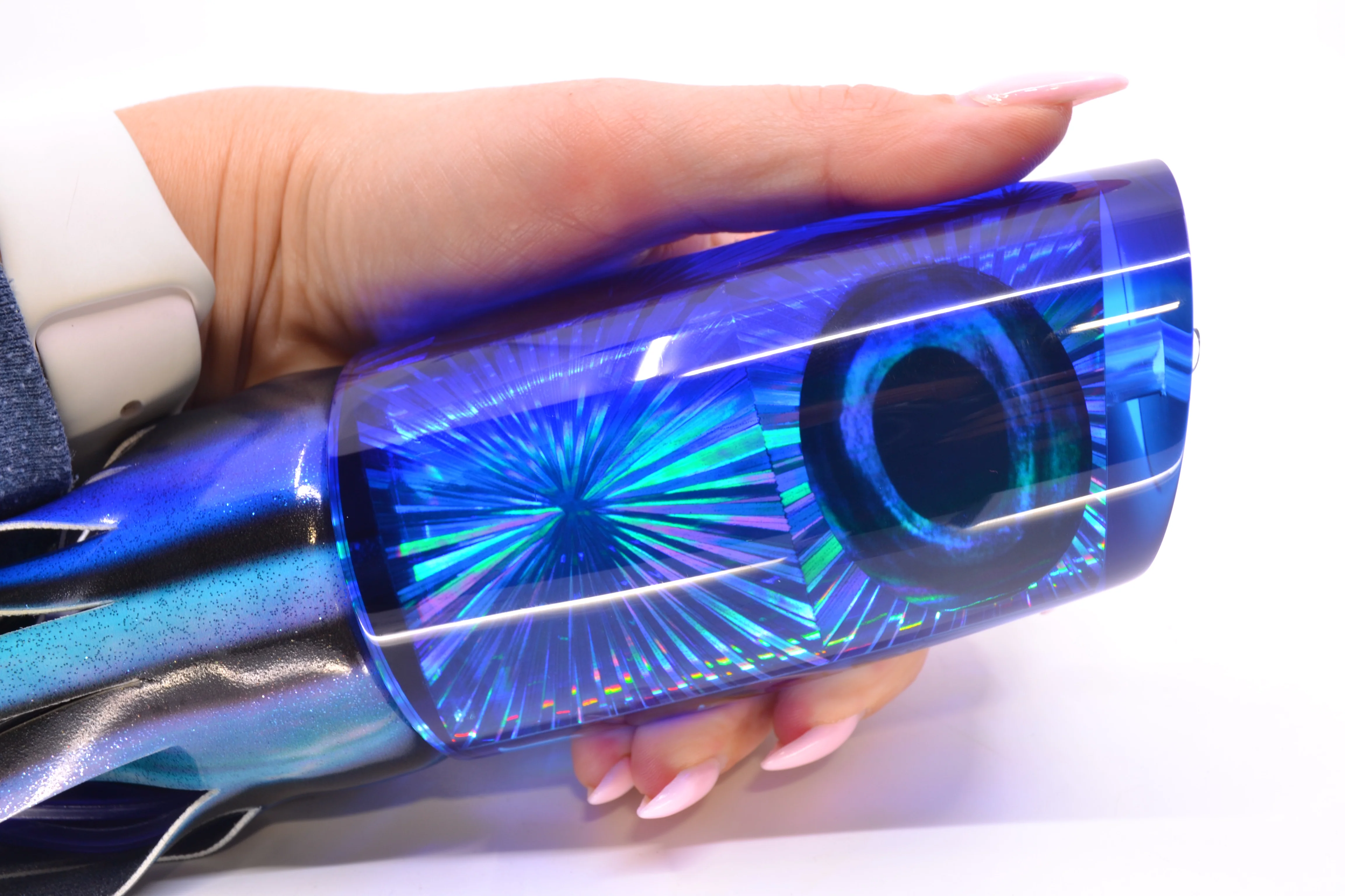 Moyes Lures Ice Blue Starburst Blue Back XXL B.C.K. Teaser 18oz FT Vinyl Skipjack - Image 7