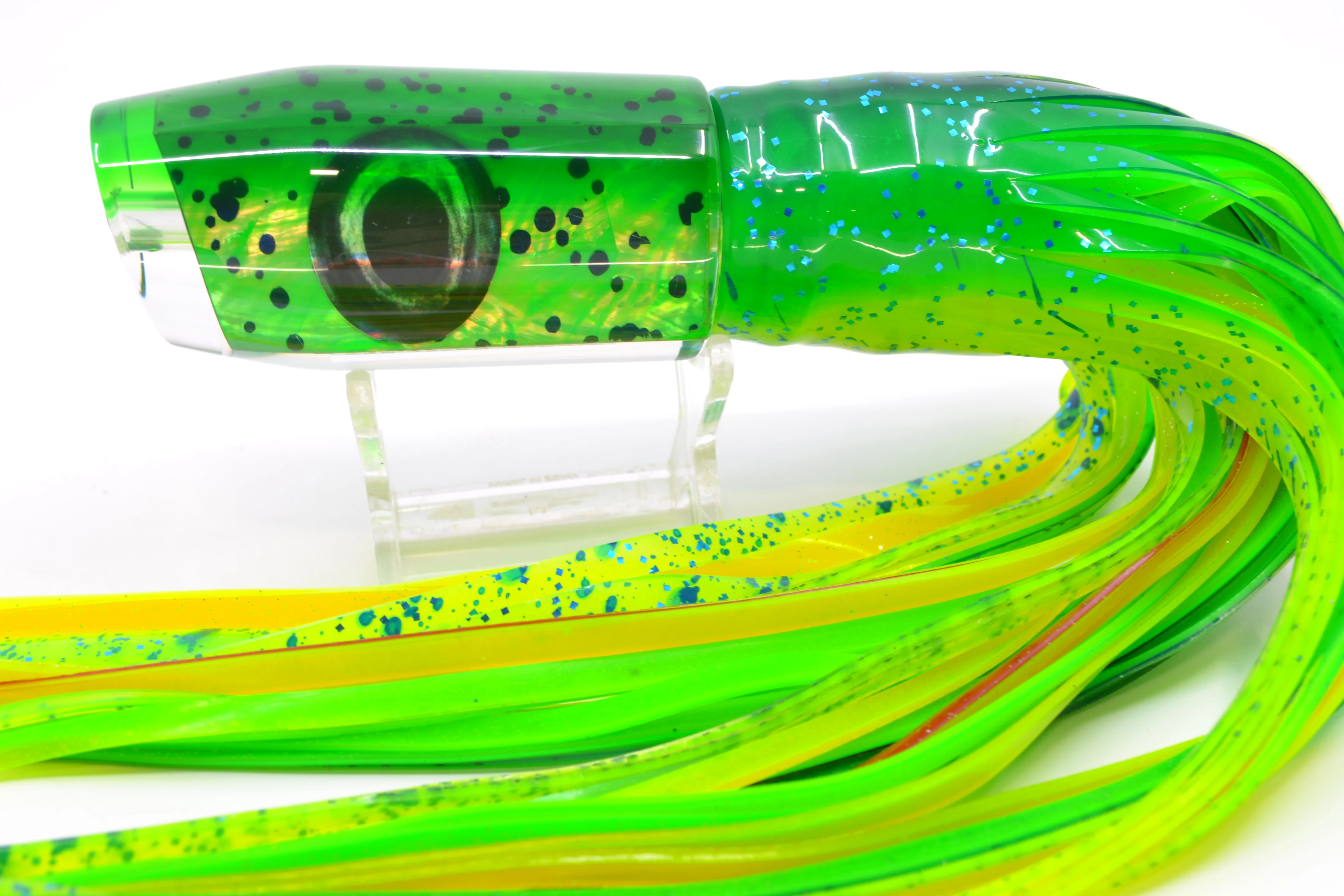Moyes Lures Mahi MOP Green Back Taxi Eyes Davey Boy 12" 8oz Skirted Mahi - Image 3