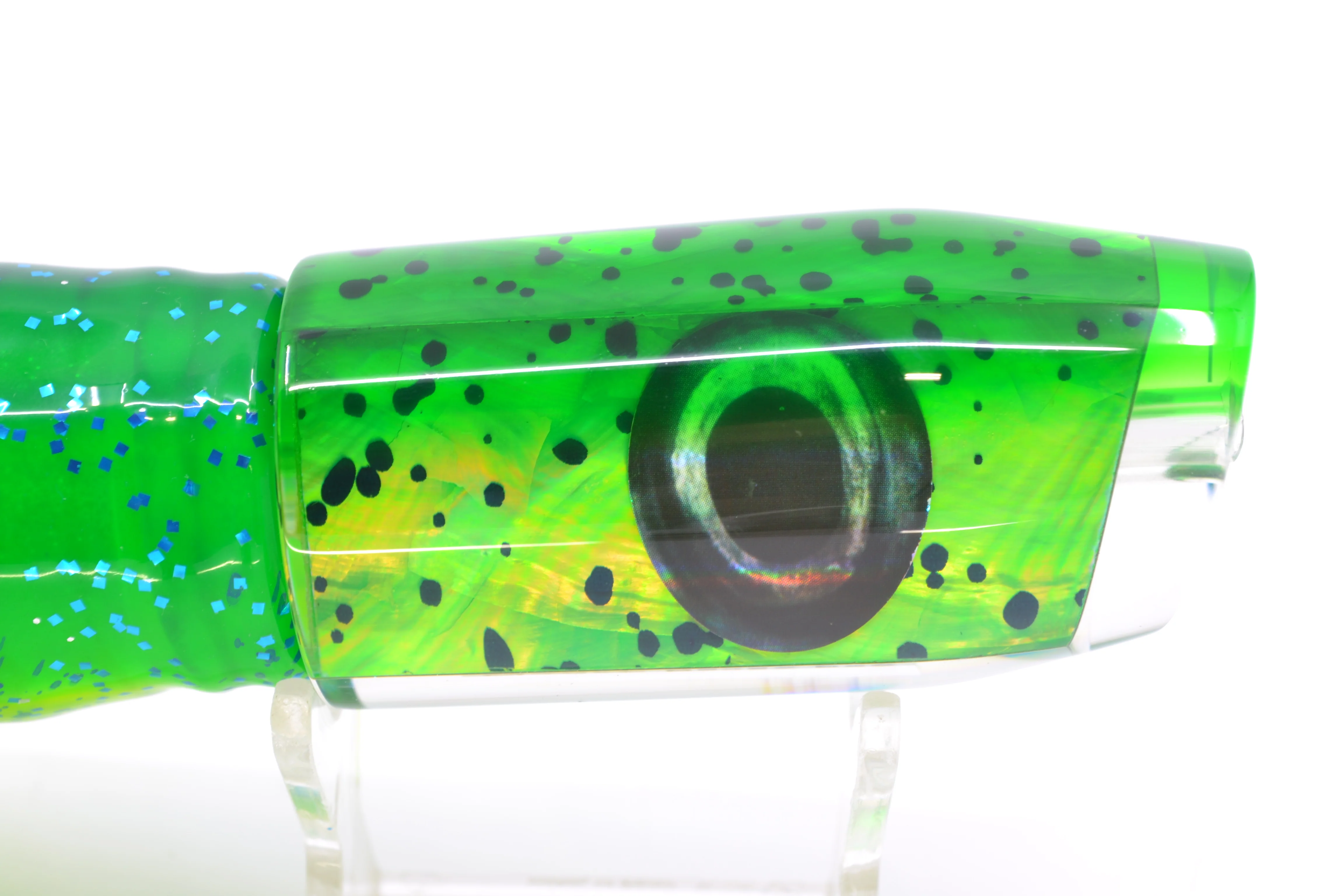 Moyes Lures Mahi MOP Green Back Taxi Eyes Davey Boy 12" 8oz Skirted Mahi - Image 4