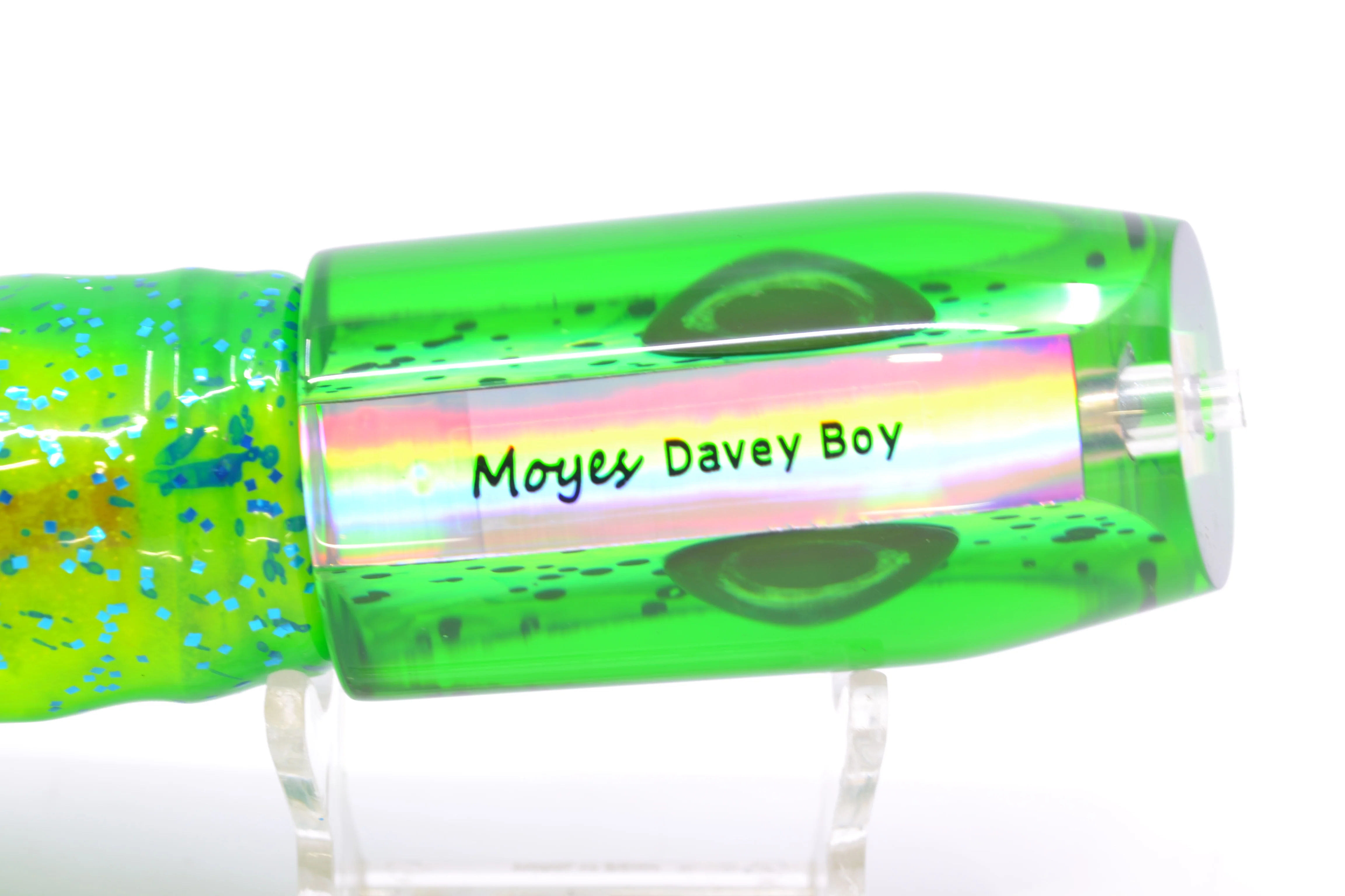 Moyes Lures Mahi MOP Green Back Taxi Eyes Davey Boy 12" 8oz Skirted Mahi - Image 6