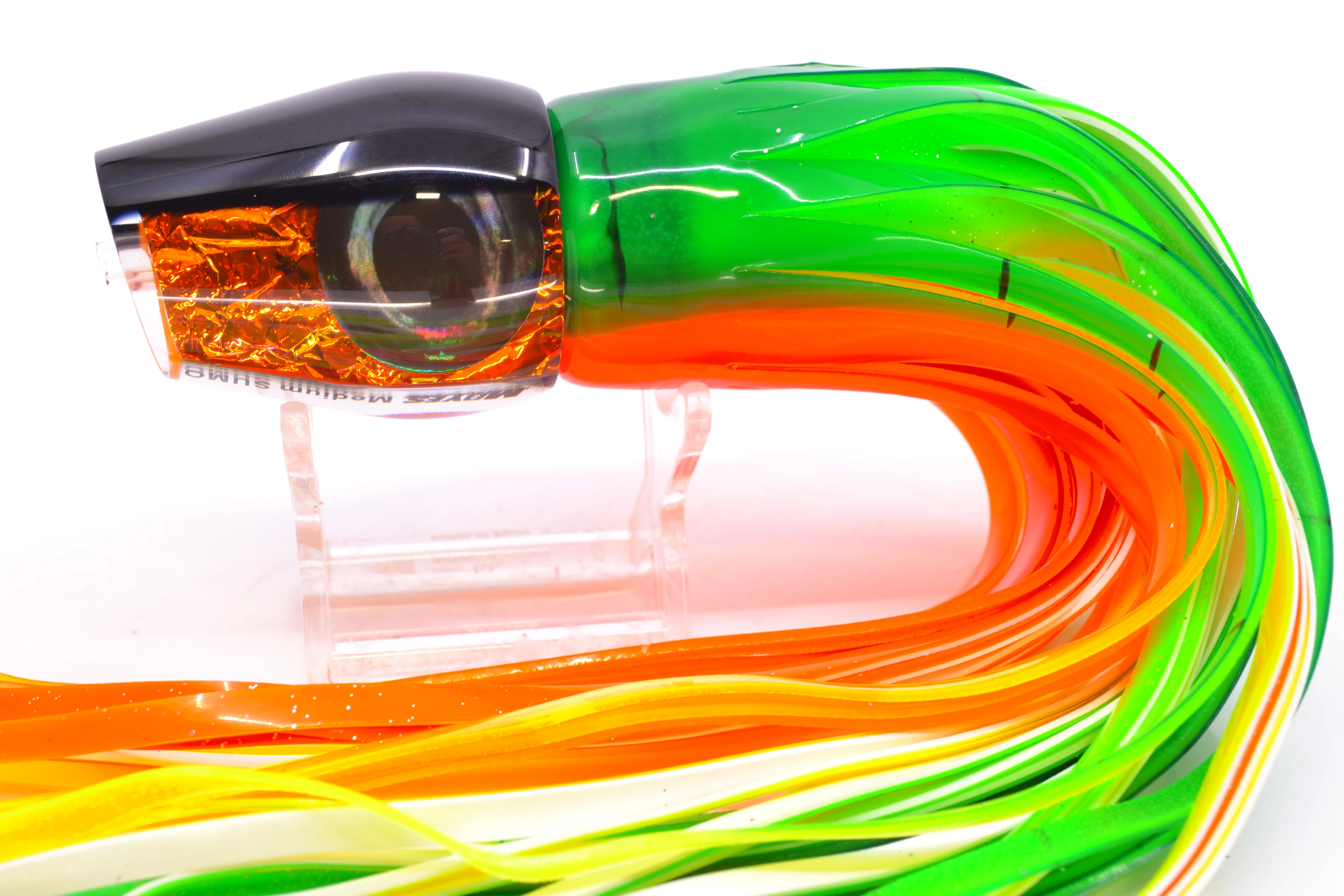 Moyes Lures Orange Dichro Black Back Taxi Eyes Medium Sumo 12" 6.8oz Skirted - Image 3