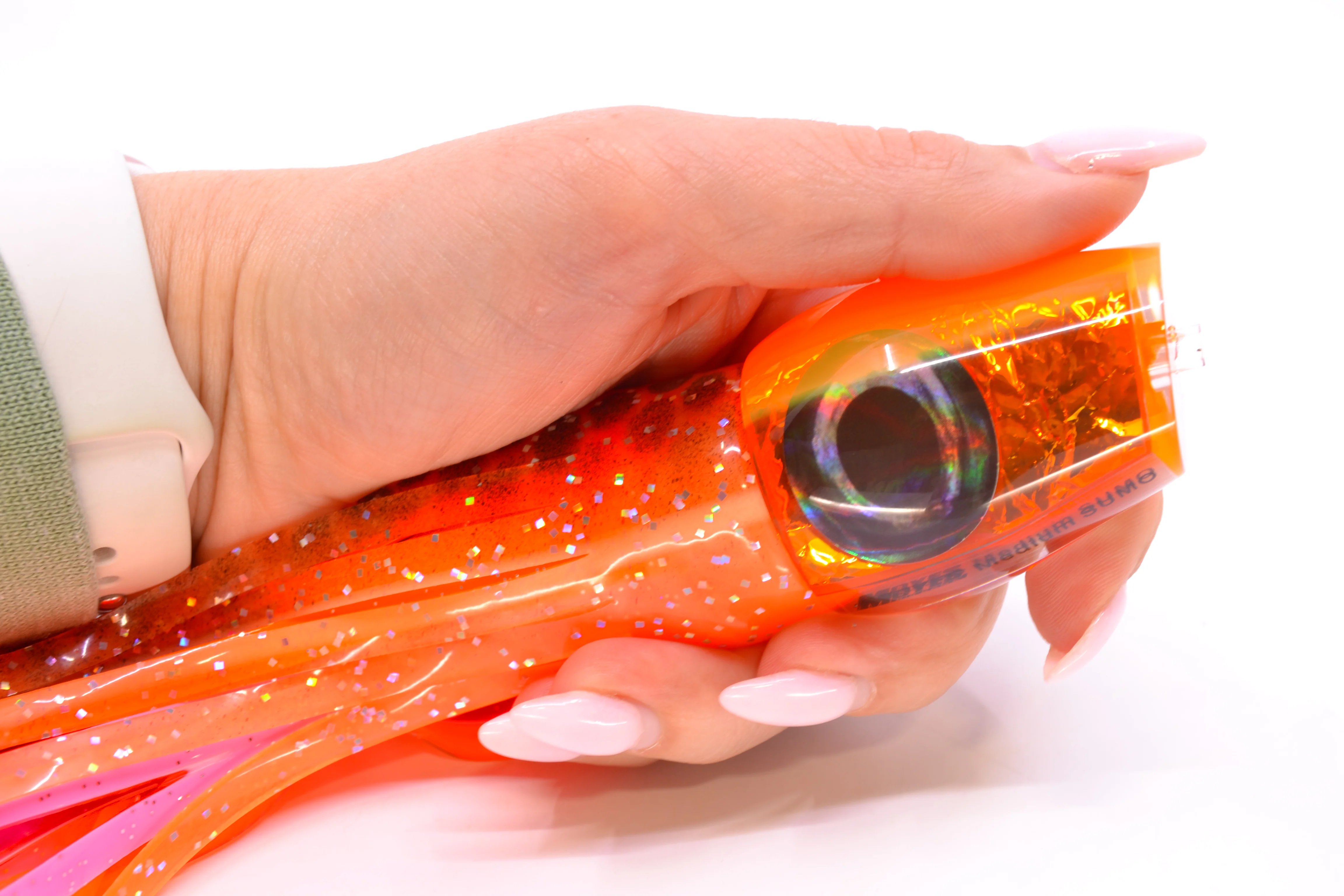 Moyes Lures Orange Dichro Orange Back Taxi Eyes Medium Sumo 12" 6.8oz Skirted - Image 7