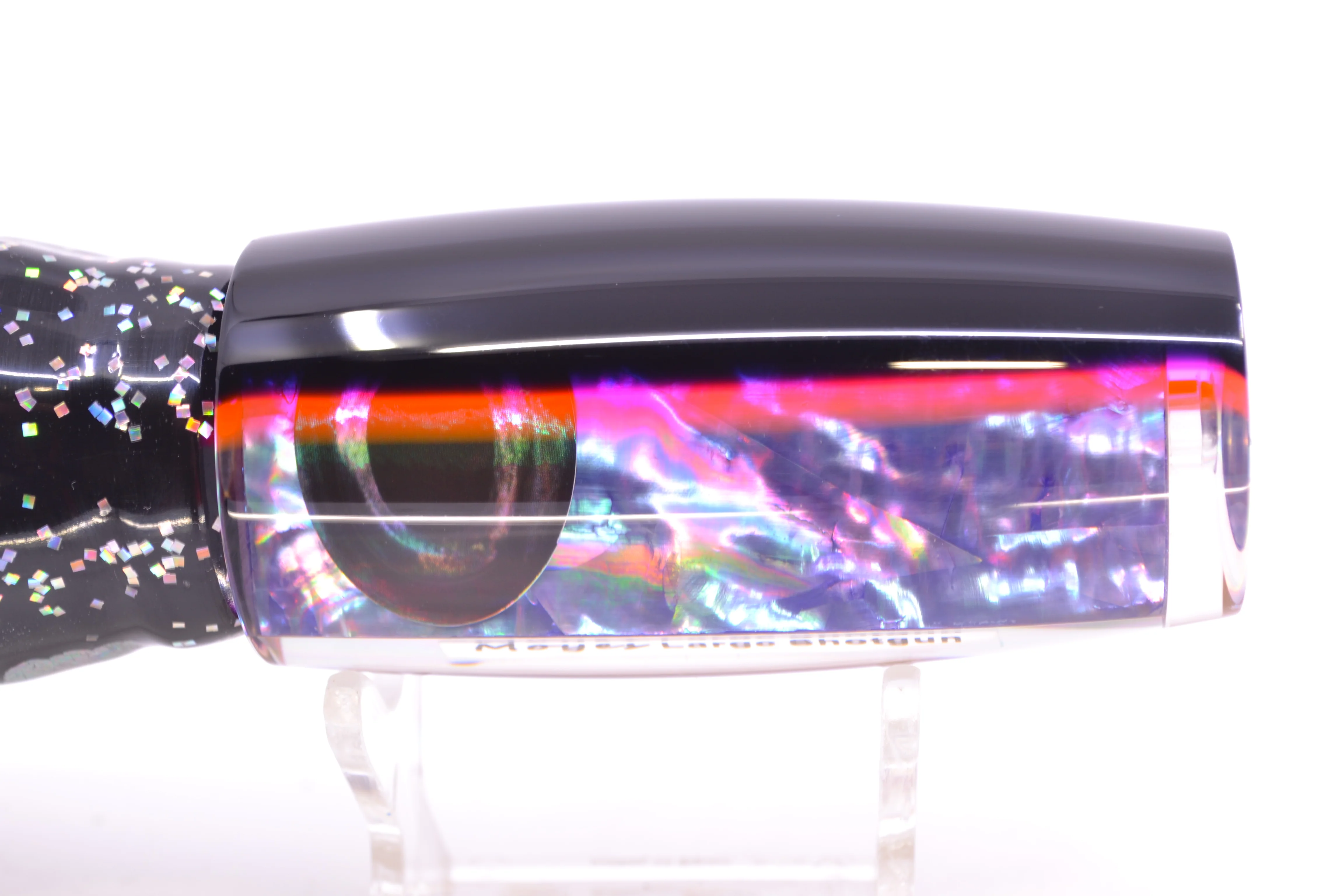 Moyes Lures Rainbow MOP Black-Pink Back Large Shotgun 12" 7.8oz Skirted Black/Pink - Image 4