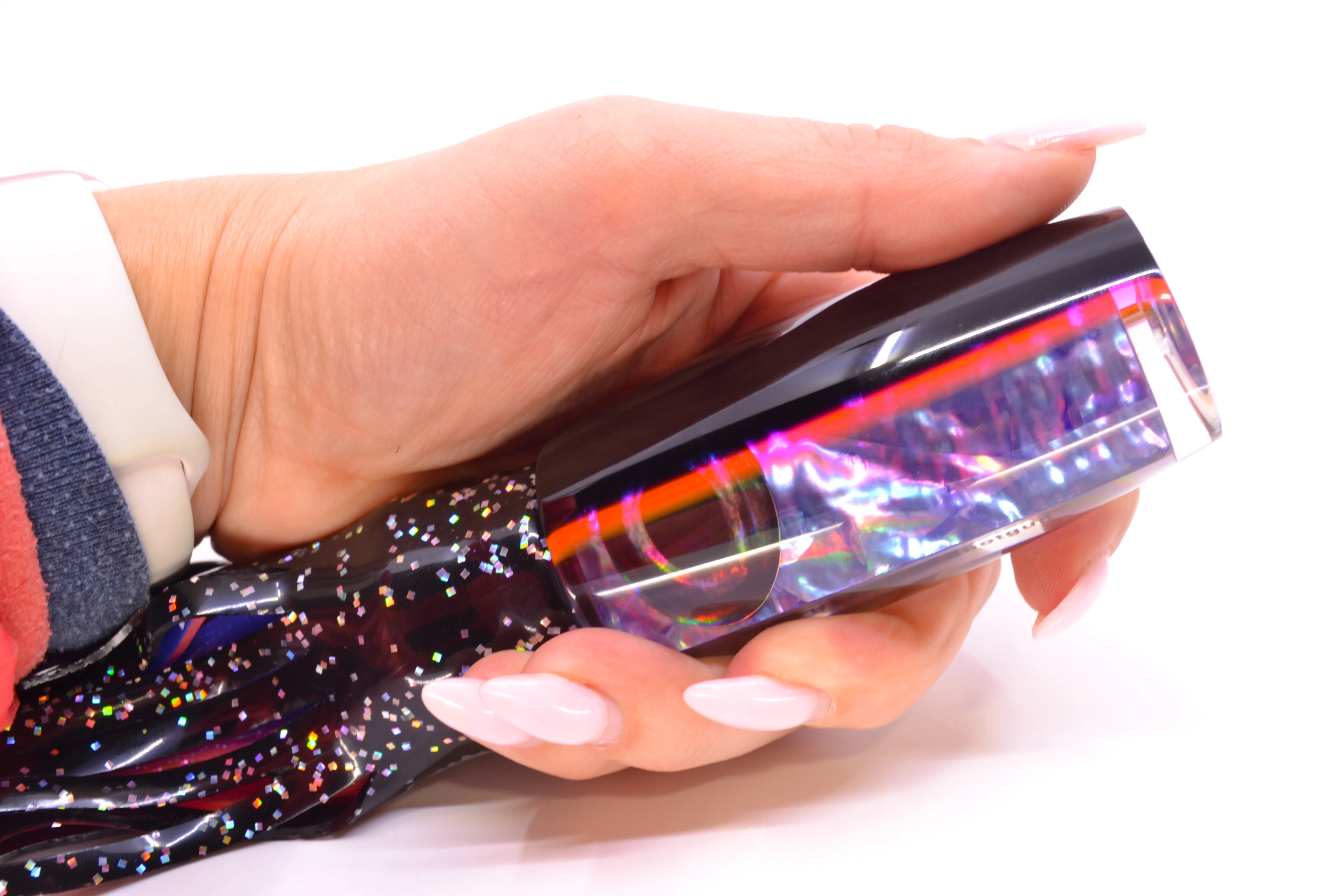 Moyes Lures Rainbow MOP Black-Pink Back Large Shotgun 12" 7.8oz Skirted Black/Pink - Image 7