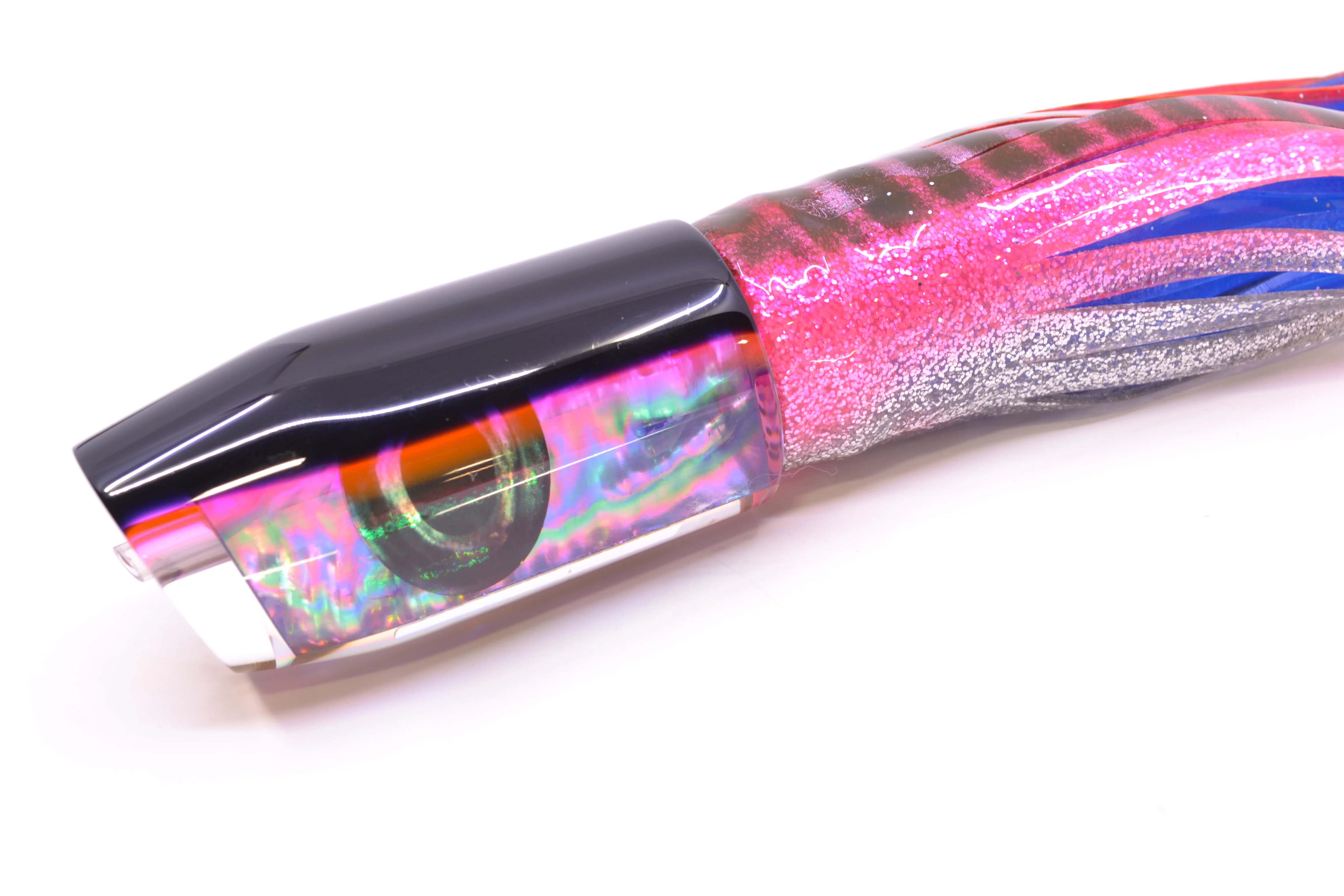 Moyes Lures Rainbow MOP Black-Pink Back Taxi Eyes Davey Boy 12" 8oz Skirted Pink Aurora - Image 3