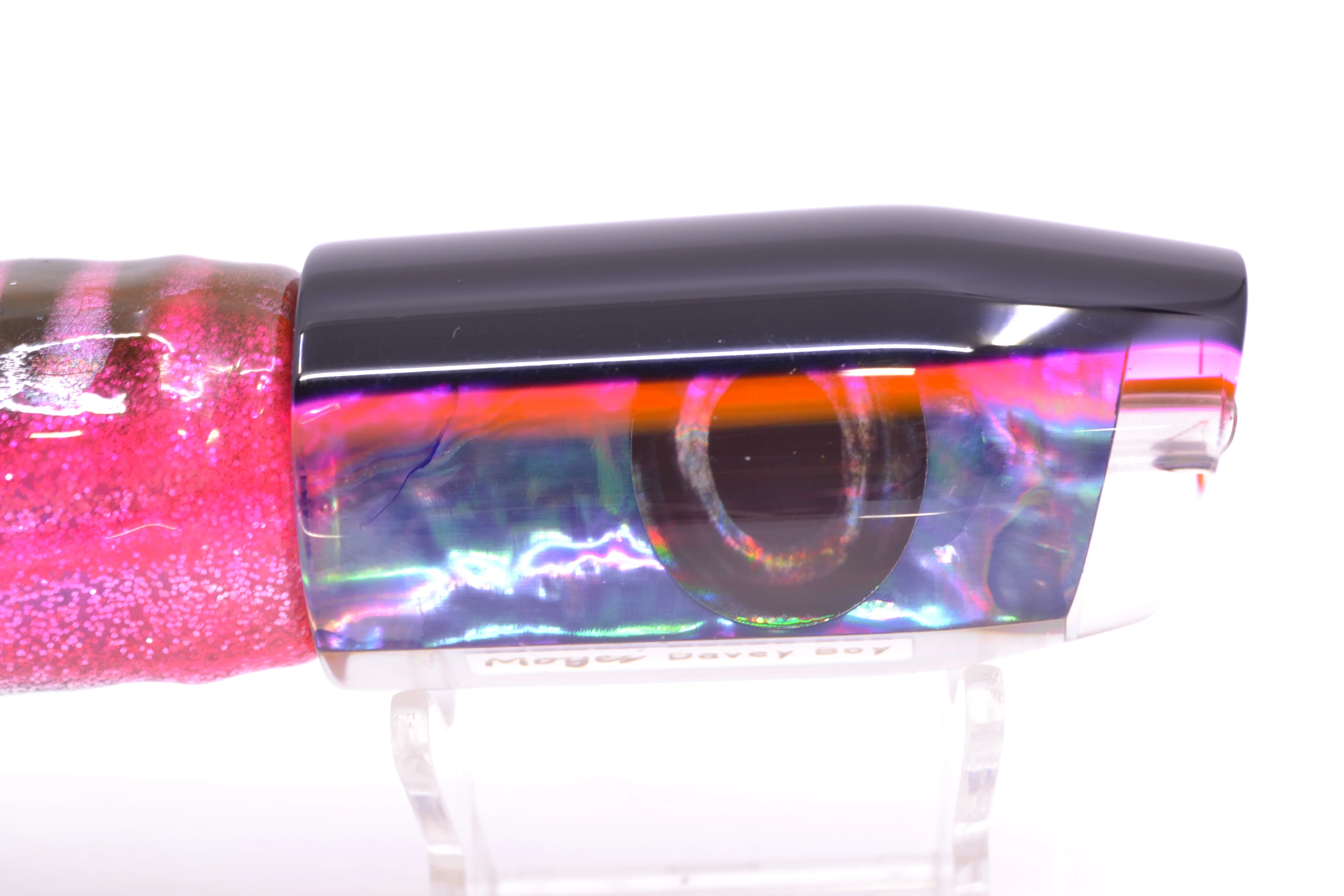 Moyes Lures Rainbow MOP Black-Pink Back Taxi Eyes Davey Boy 12" 8oz Skirted Pink Aurora - Image 4