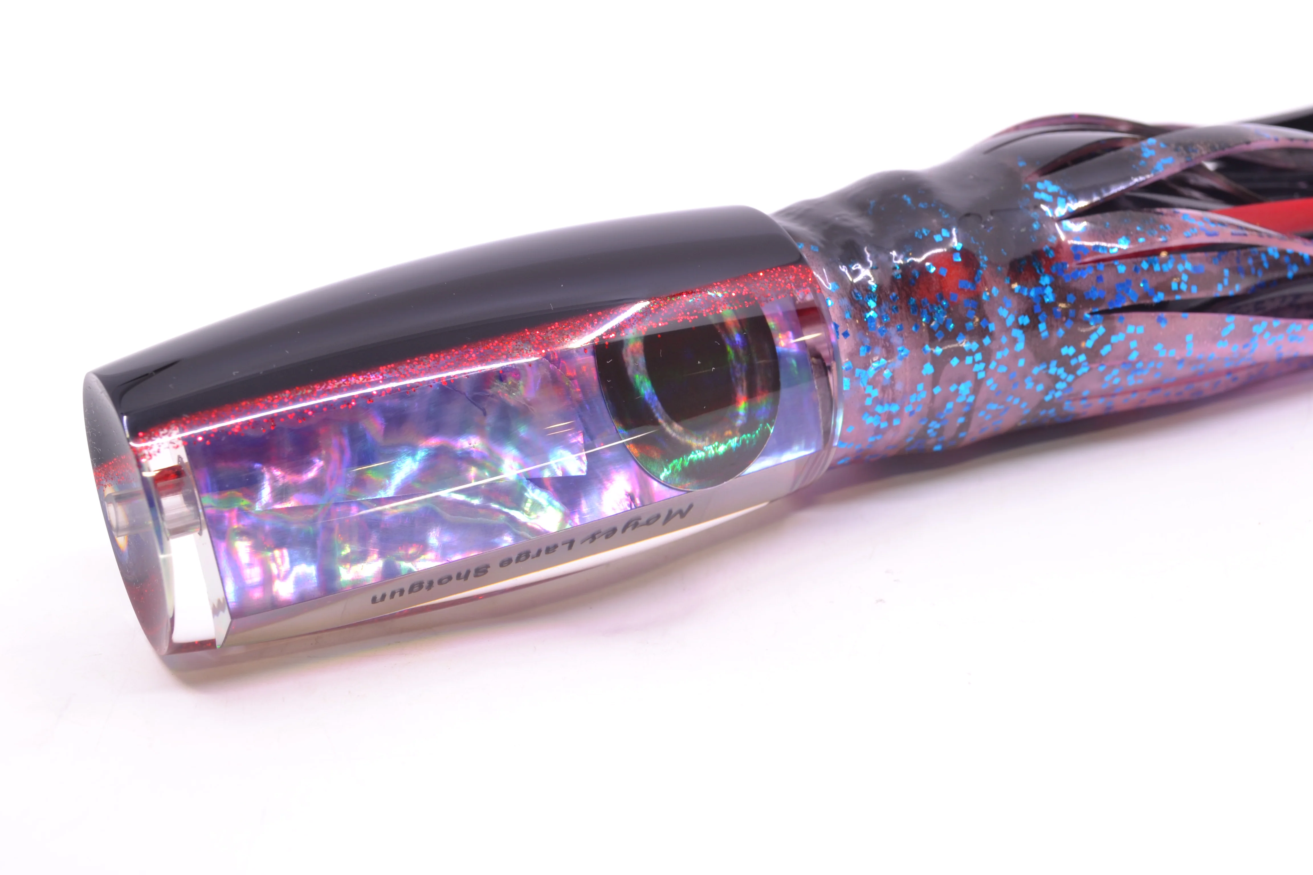 Moyes Lures Rainbow MOP Black-Red Back Large Shotgun 12" 7.8oz Skirted Black Stripes-Pink - Image 3