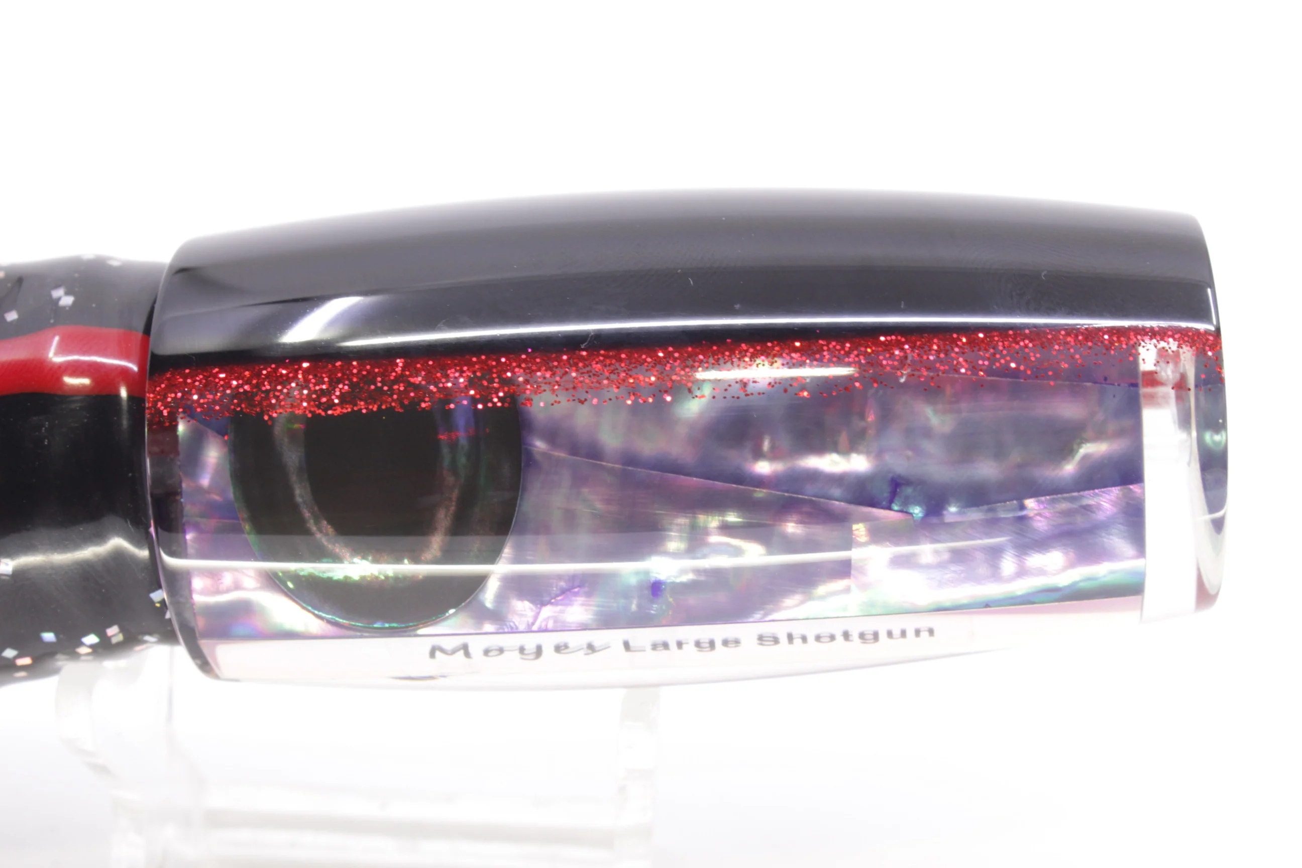 Moyes Lures Rainbow MOP Black-Red Back Large Shotgun 12" 7.8oz Skirted Black - Image 4
