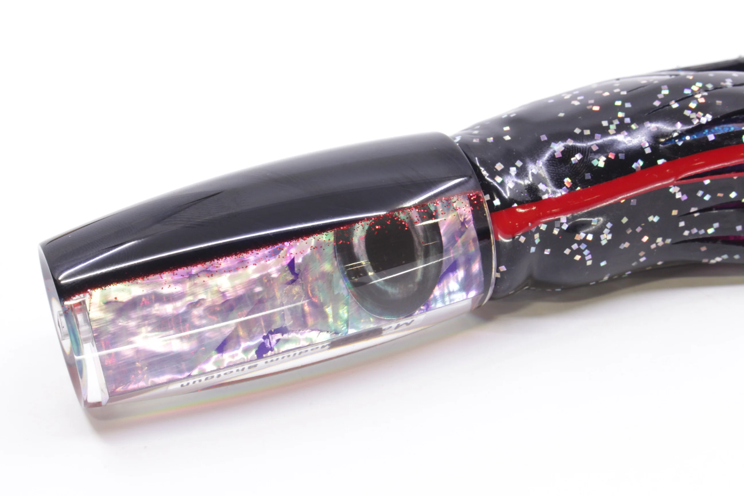 Moyes Lures Rainbow MOP Black-Red Back Medium Shotgun 10" 6.2oz Skirted - Image 3