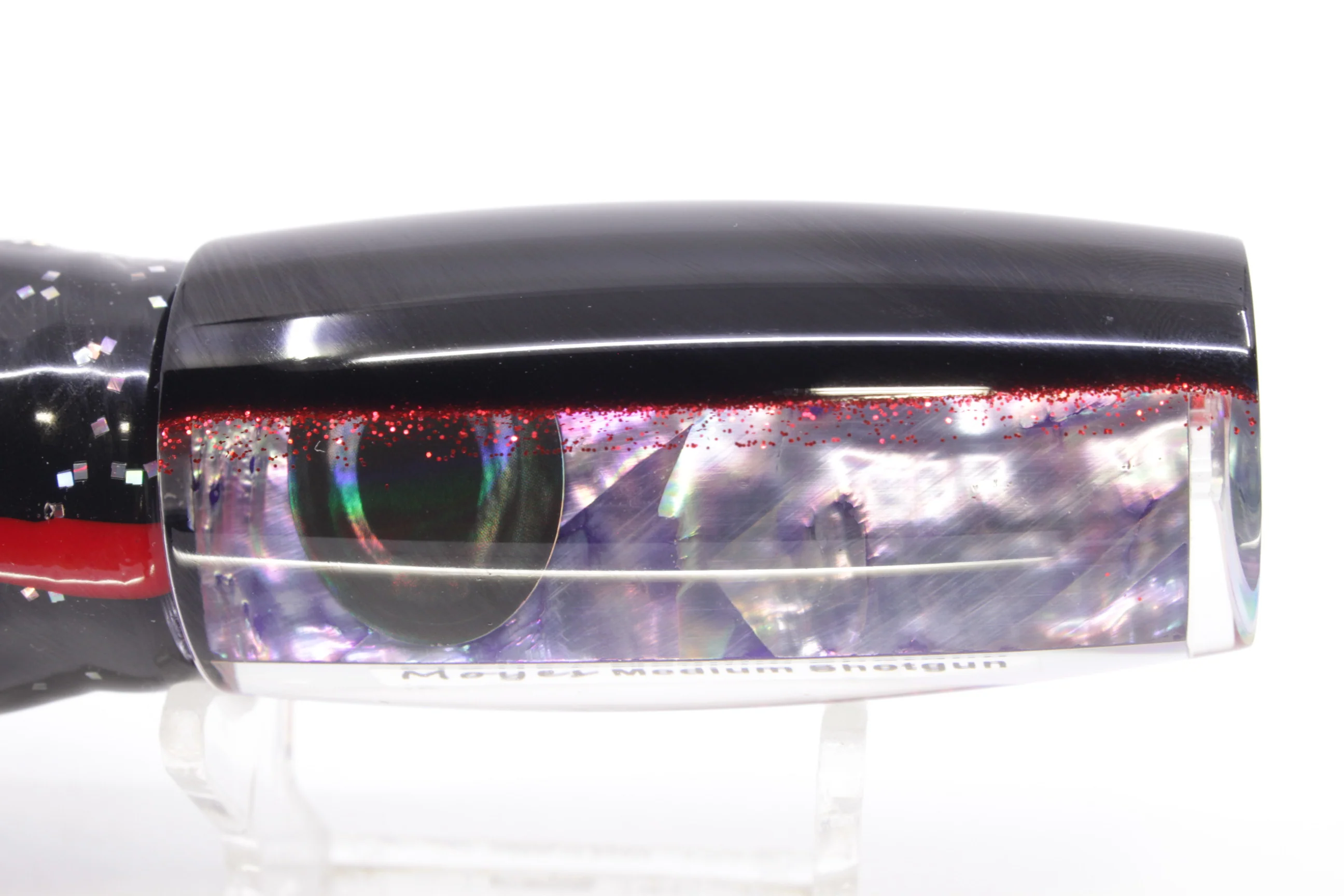 Moyes Lures Rainbow MOP Black-Red Back Medium Shotgun 10" 6.2oz Skirted - Image 4