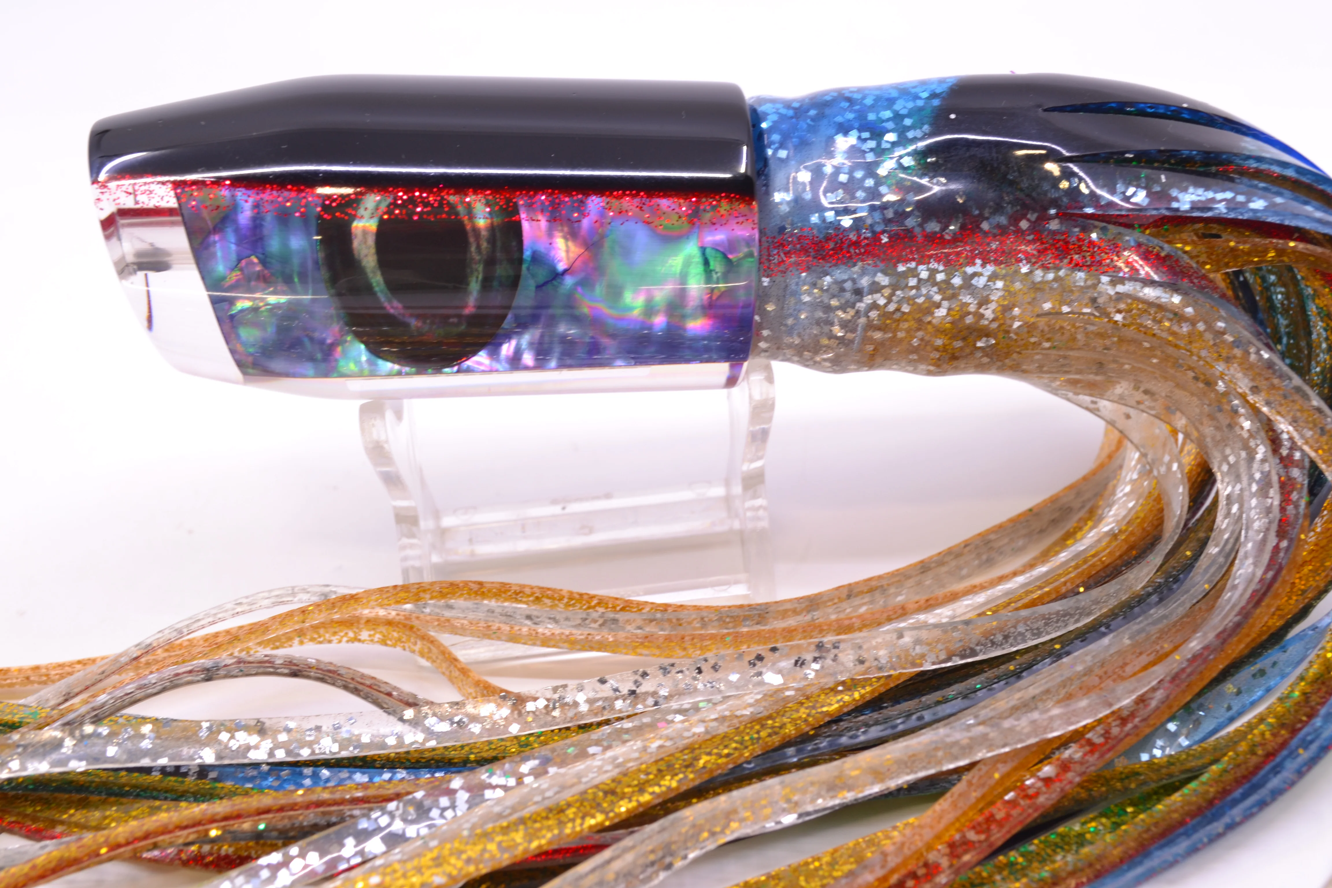 Moyes Lures Rainbow MOP Black-Red Back Taxi Eyes Davey Boy 12" 8oz Skirted Evil - Image 3