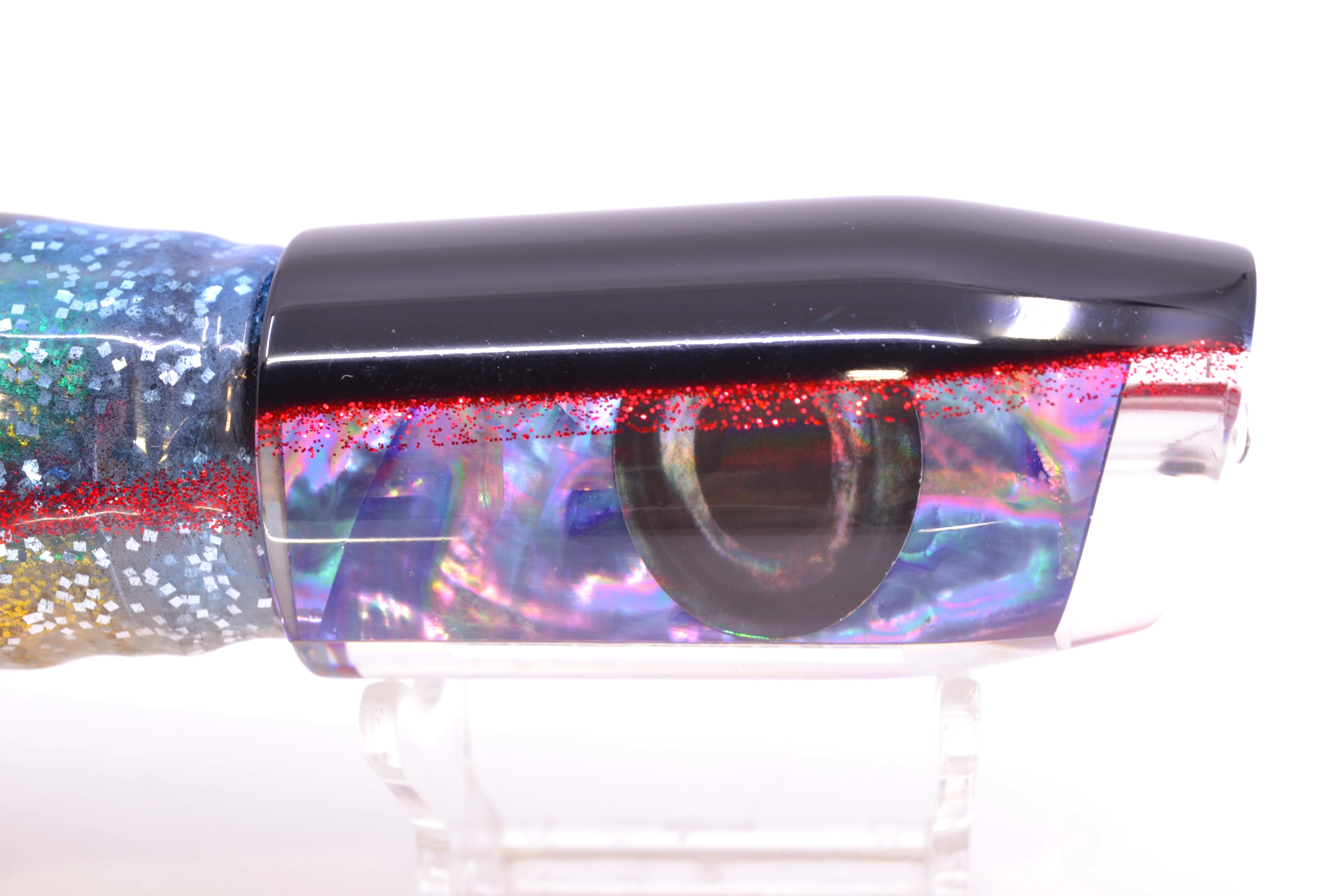 Moyes Lures Rainbow MOP Black-Red Back Taxi Eyes Davey Boy 12" 8oz Skirted Evil - Image 4