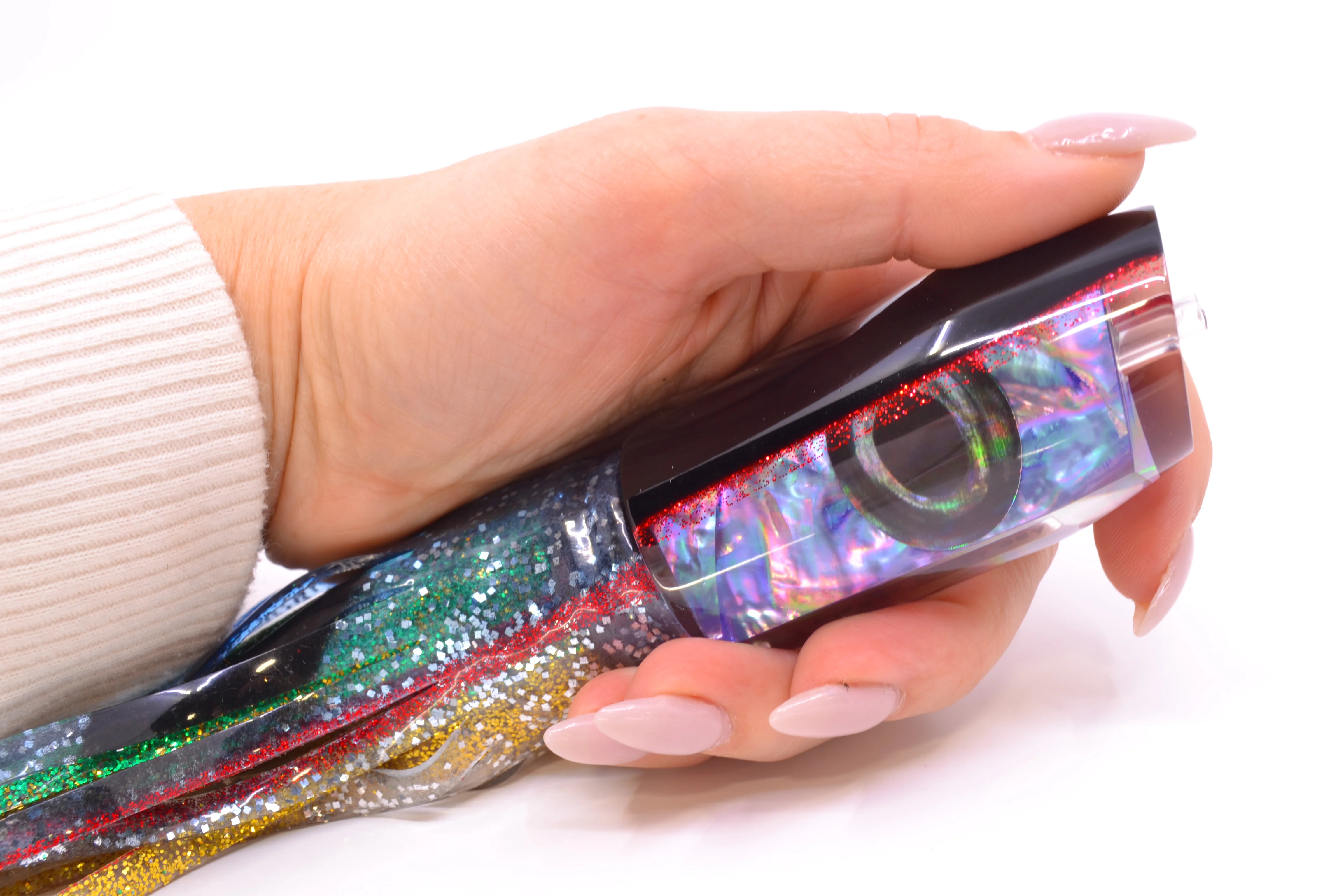 Moyes Lures Rainbow MOP Black-Red Back Taxi Eyes Davey Boy 12" 8oz Skirted Evil - Image 7