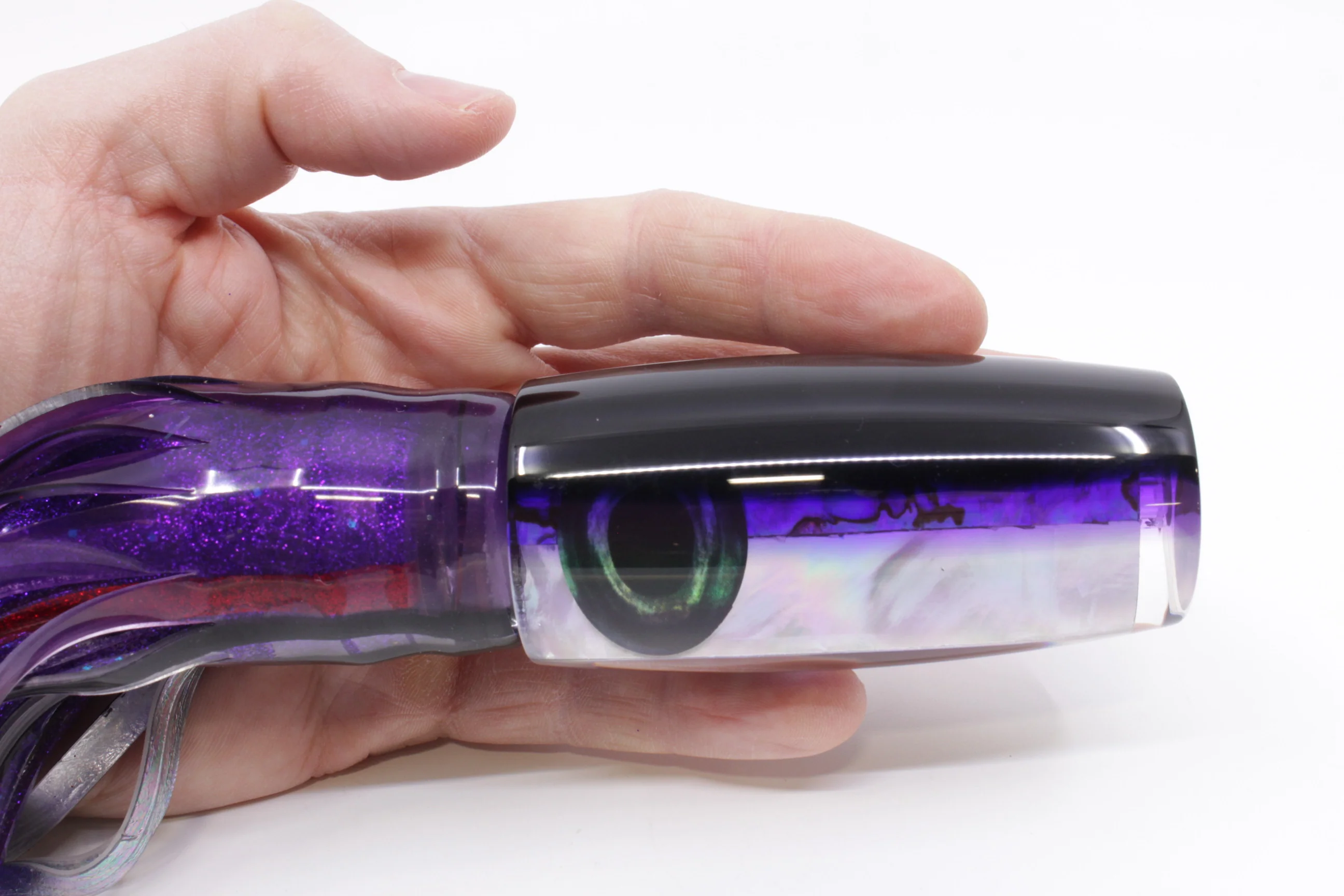 Moyes Lures Skipjack Paua-MOP Black-Purple Back Large Shotgun 12" 7.8oz Skirted - Image 8