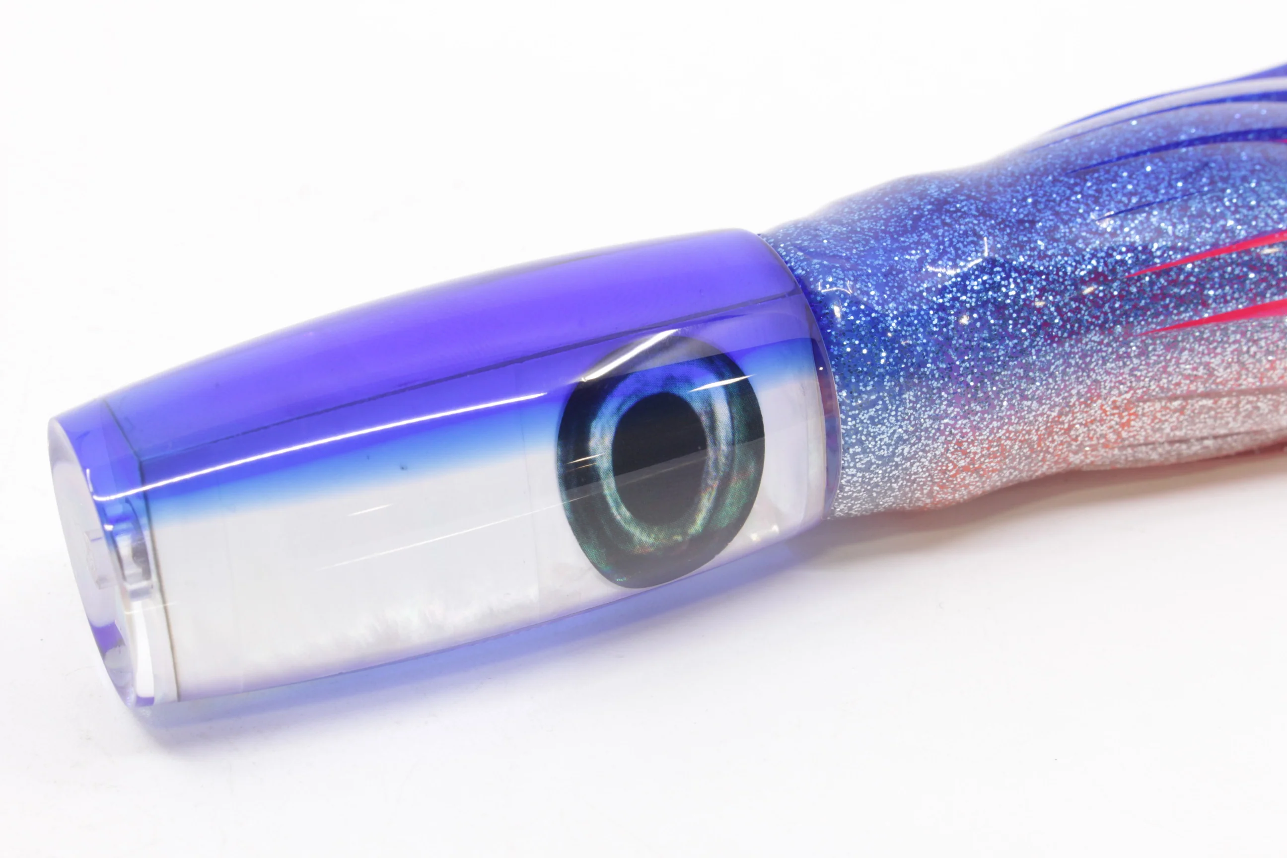 Moyes Lures White MOP Blue Back Small Shotgun 9" 4oz Skirted Blue-Silver/Pink-Orange - Image 3