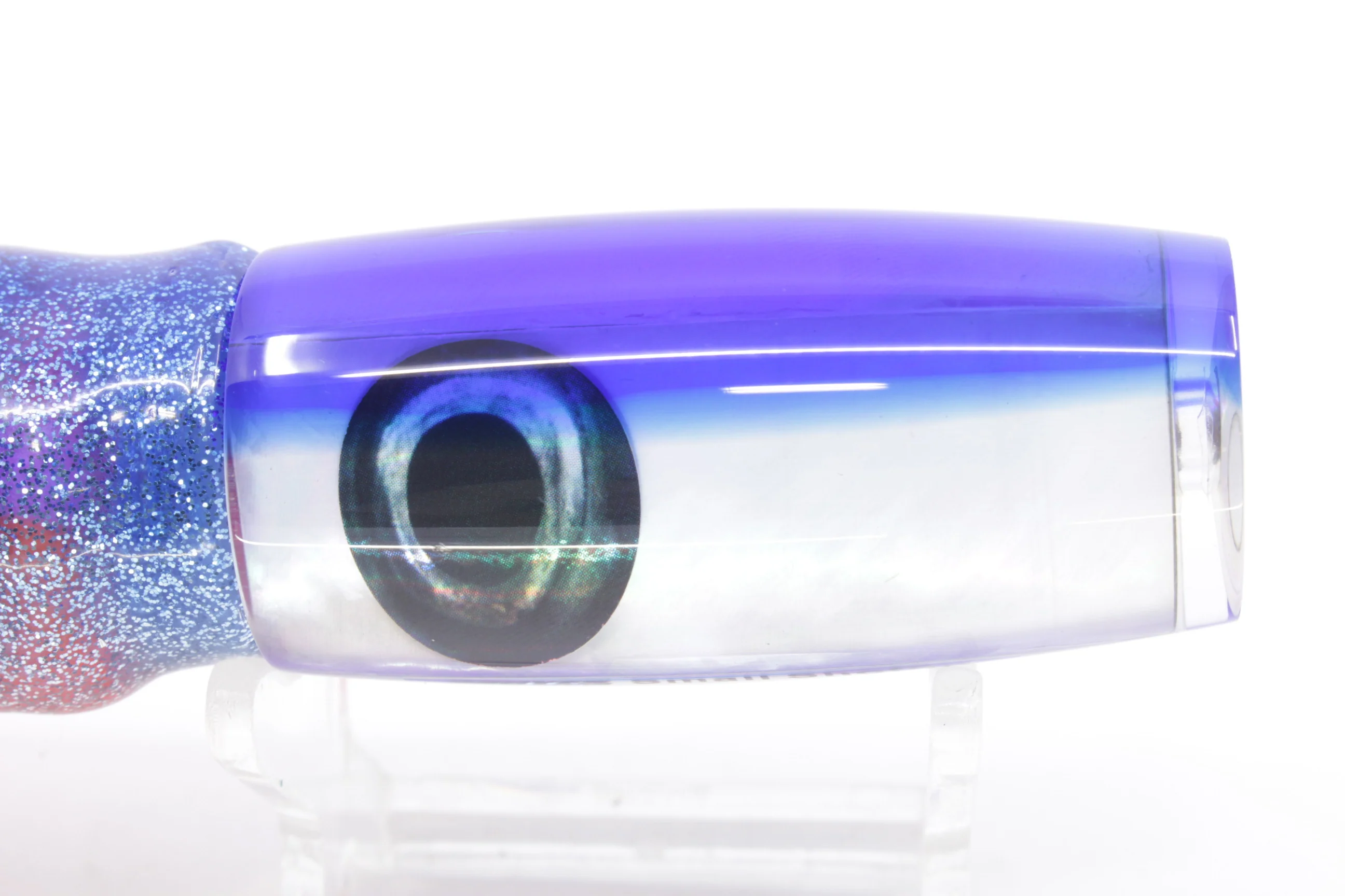 Moyes Lures White MOP Blue Back Small Shotgun 9" 4oz Skirted Blue-Silver/Pink-Orange - Image 4