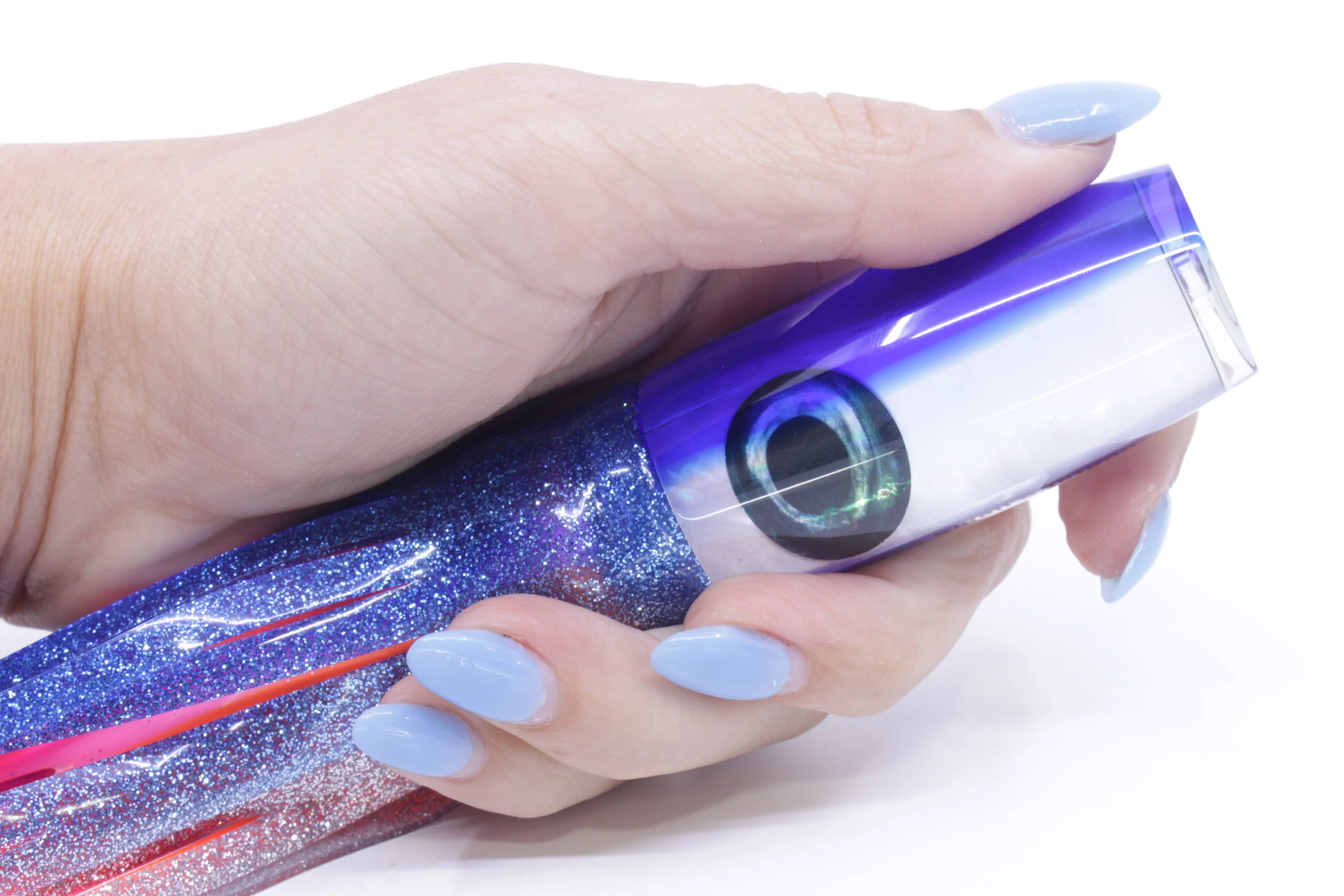 Moyes Lures White MOP Blue Back Small Shotgun 9" 4oz Skirted Blue-Silver/Pink-Orange - Image 7