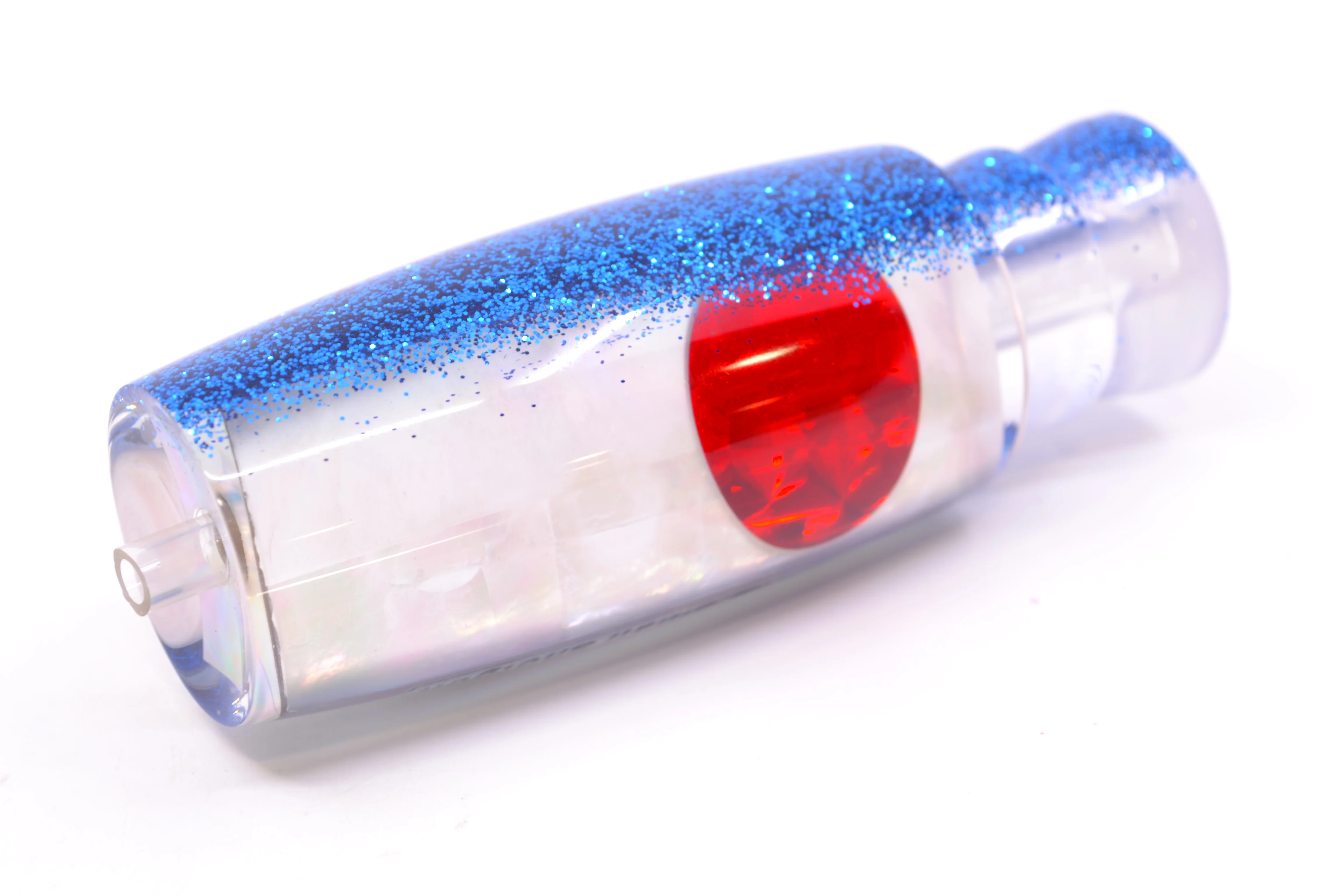 Moyes Lures White MOP Blue Glitter Back Red Eyes Small Shotgun 9" 2oz - Image 5