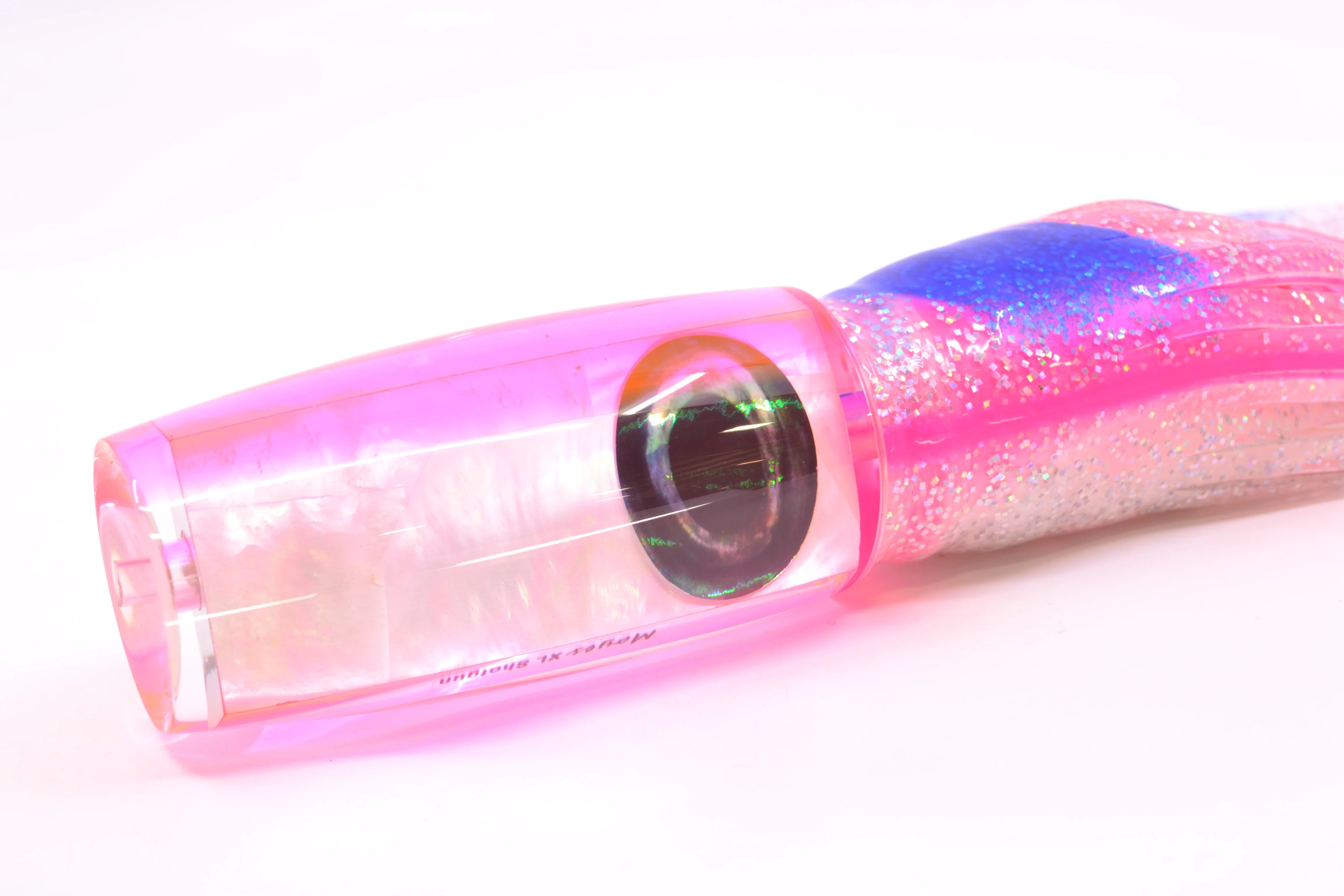 Moyes Lures White MOP Pink Back XL Shotgun 14" 12oz Skirted Holo-Blue Bars/Pink-White - Image 3