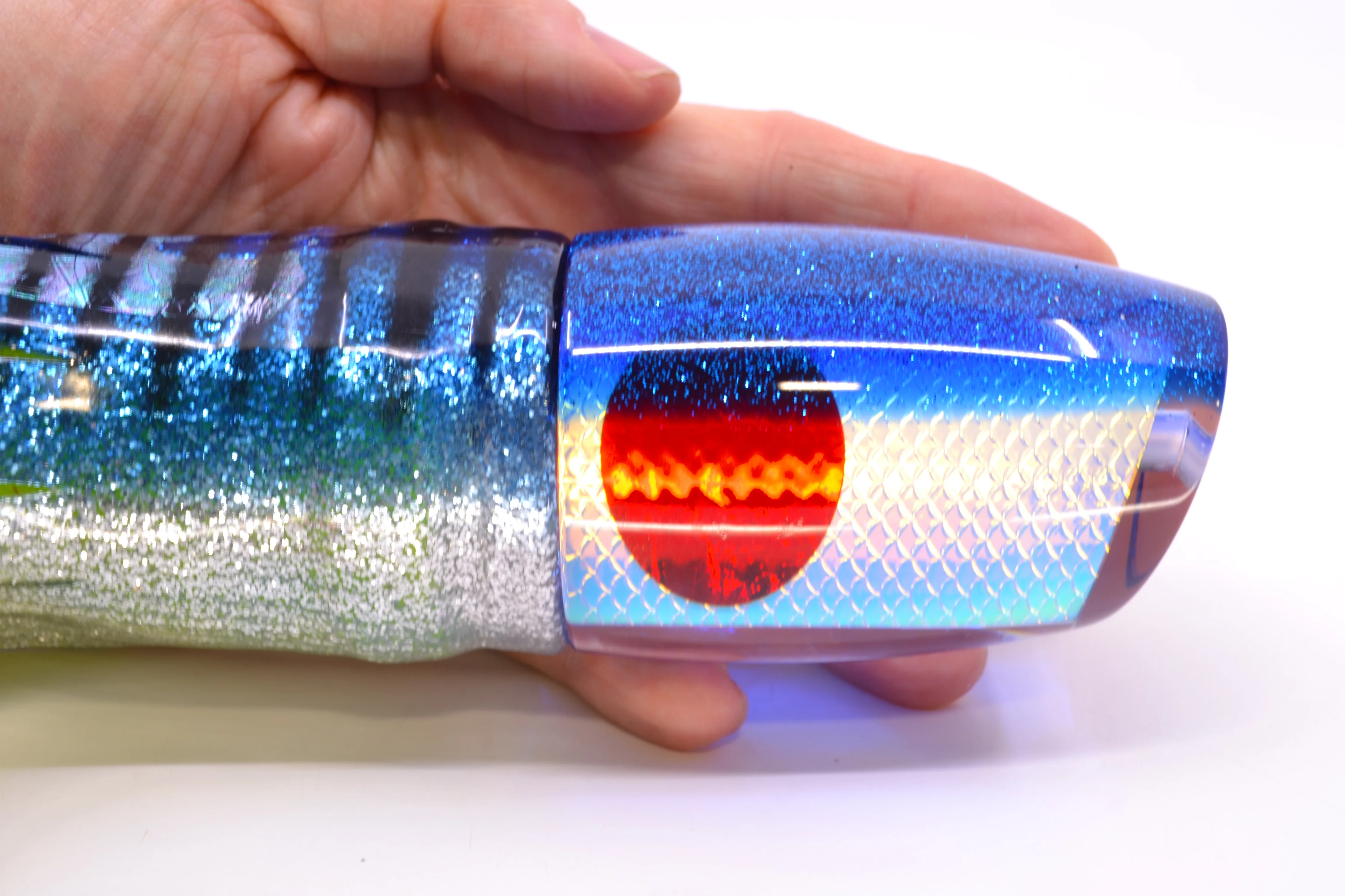 TANTRUM Lures Ice Rainbow Scale Blue Back XL Bandit 14" 13oz Skirted Blue Aurora - Image 7